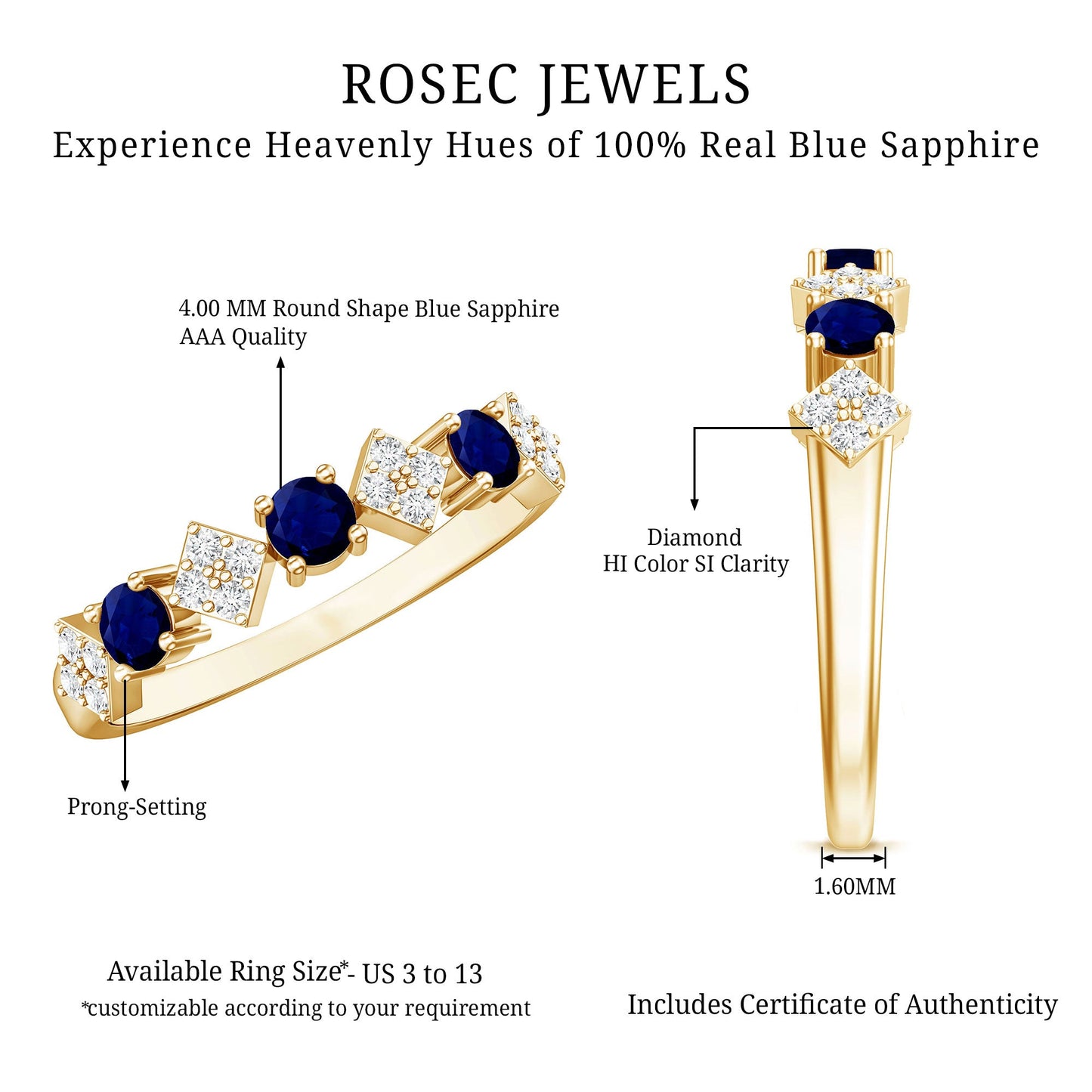 Natural Blue Sapphire and Diamond Half Eternity Band Ring for Women