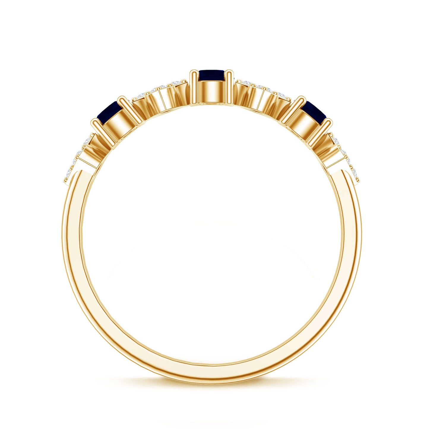 Natural Blue Sapphire and Diamond Half Eternity Band Ring for Women