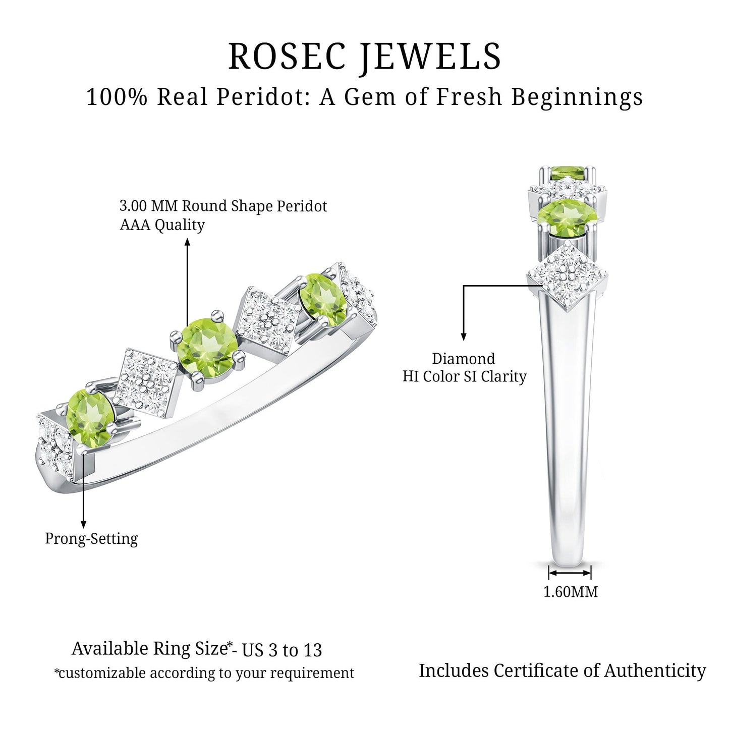 Natural Peridot Diamond Half Eternity Ring for Women