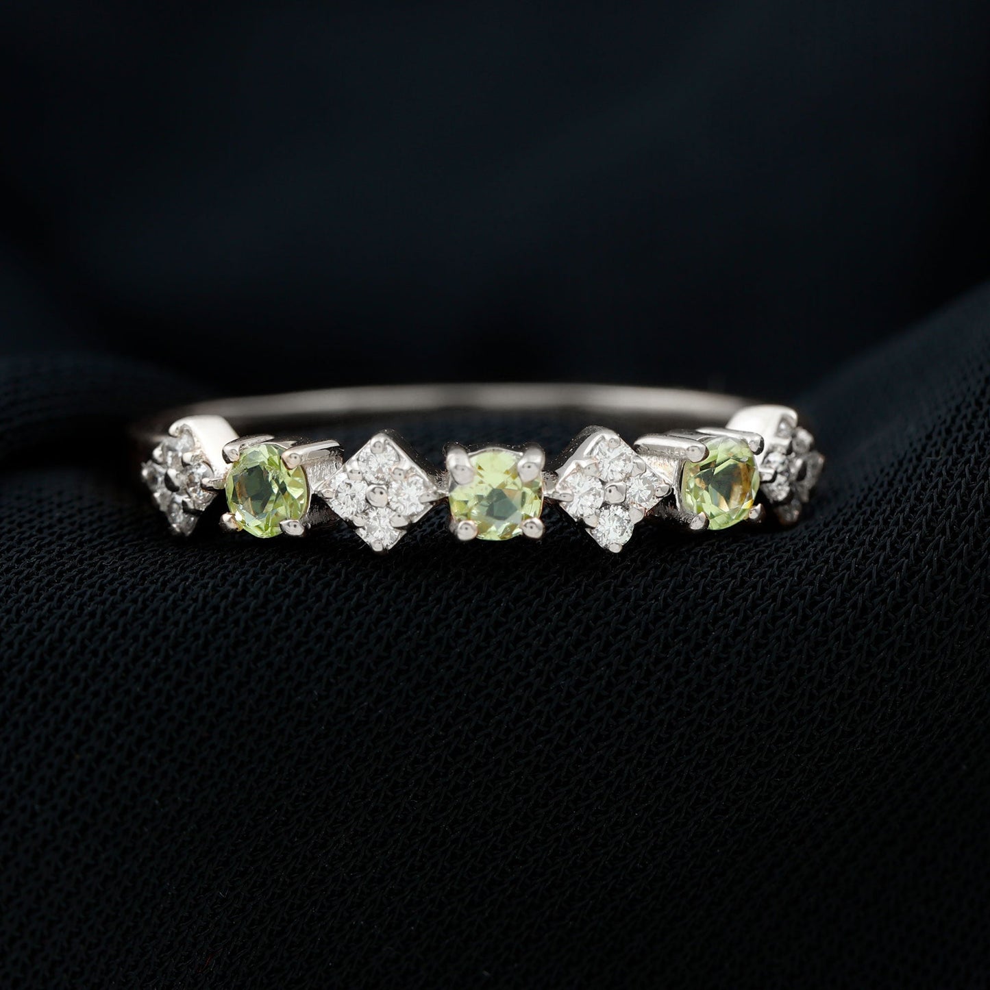 Natural Peridot Diamond Half Eternity Ring for Women