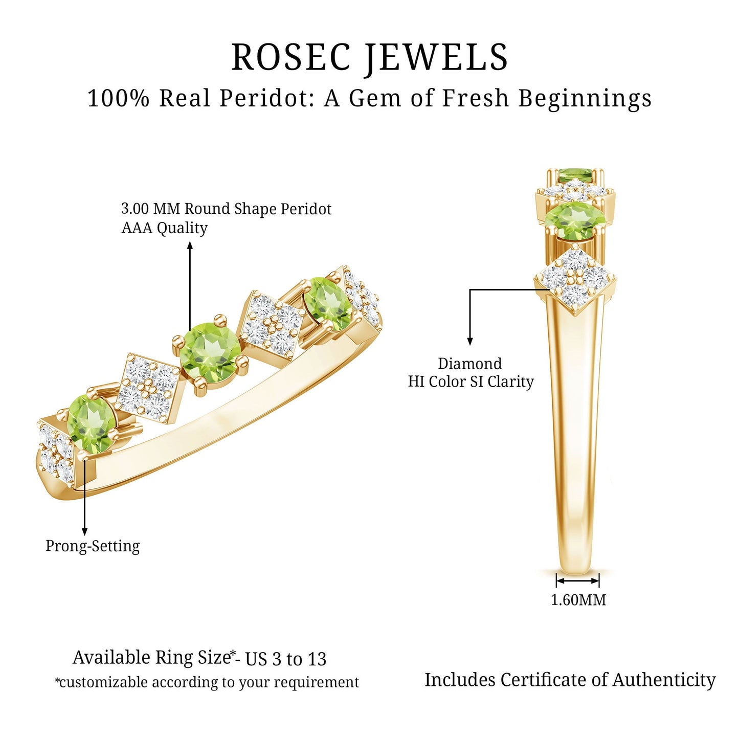 Natural Peridot Diamond Half Eternity Ring for Women