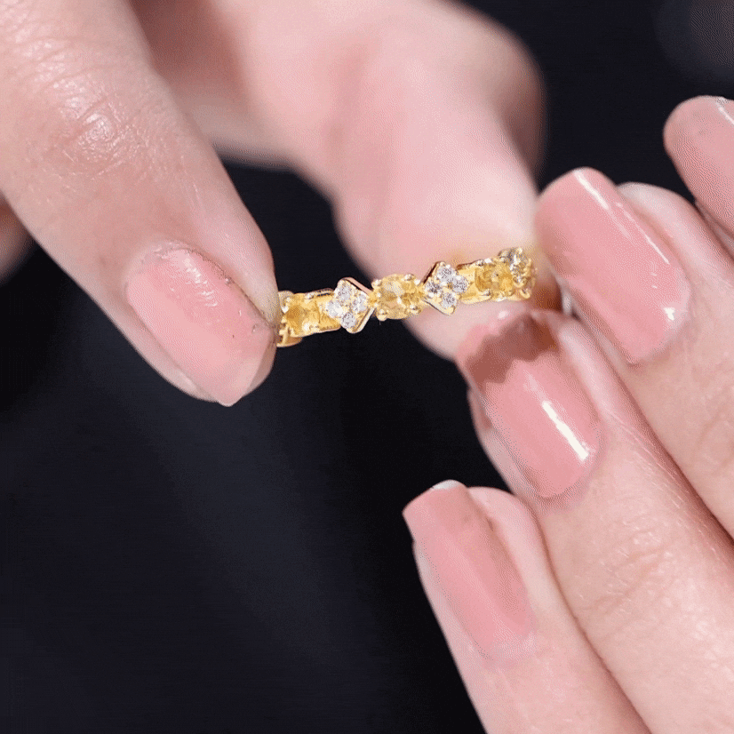 Natural Citrine and Diamond Half Eternity Band Ring
