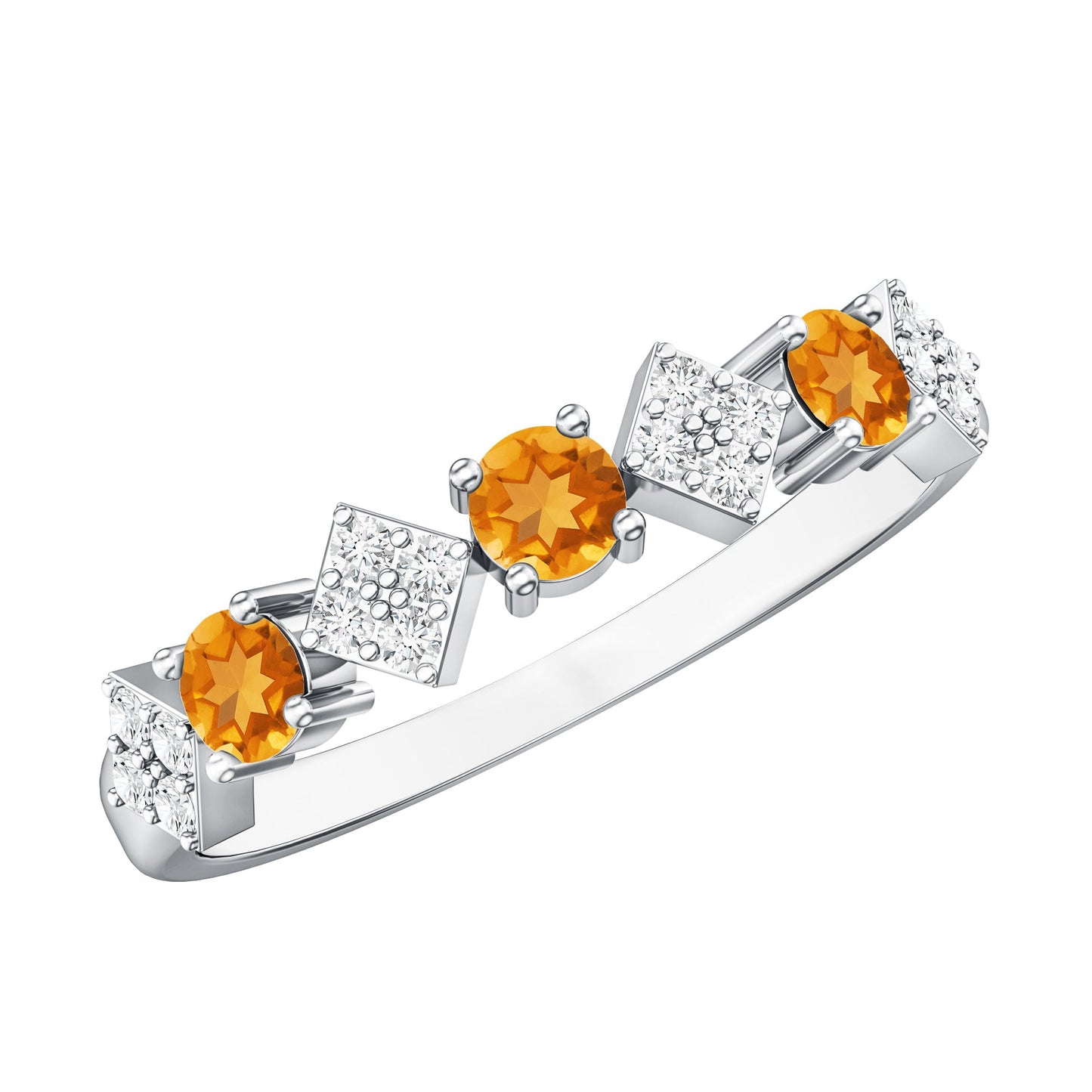 Natural Citrine and Diamond Half Eternity Band Ring