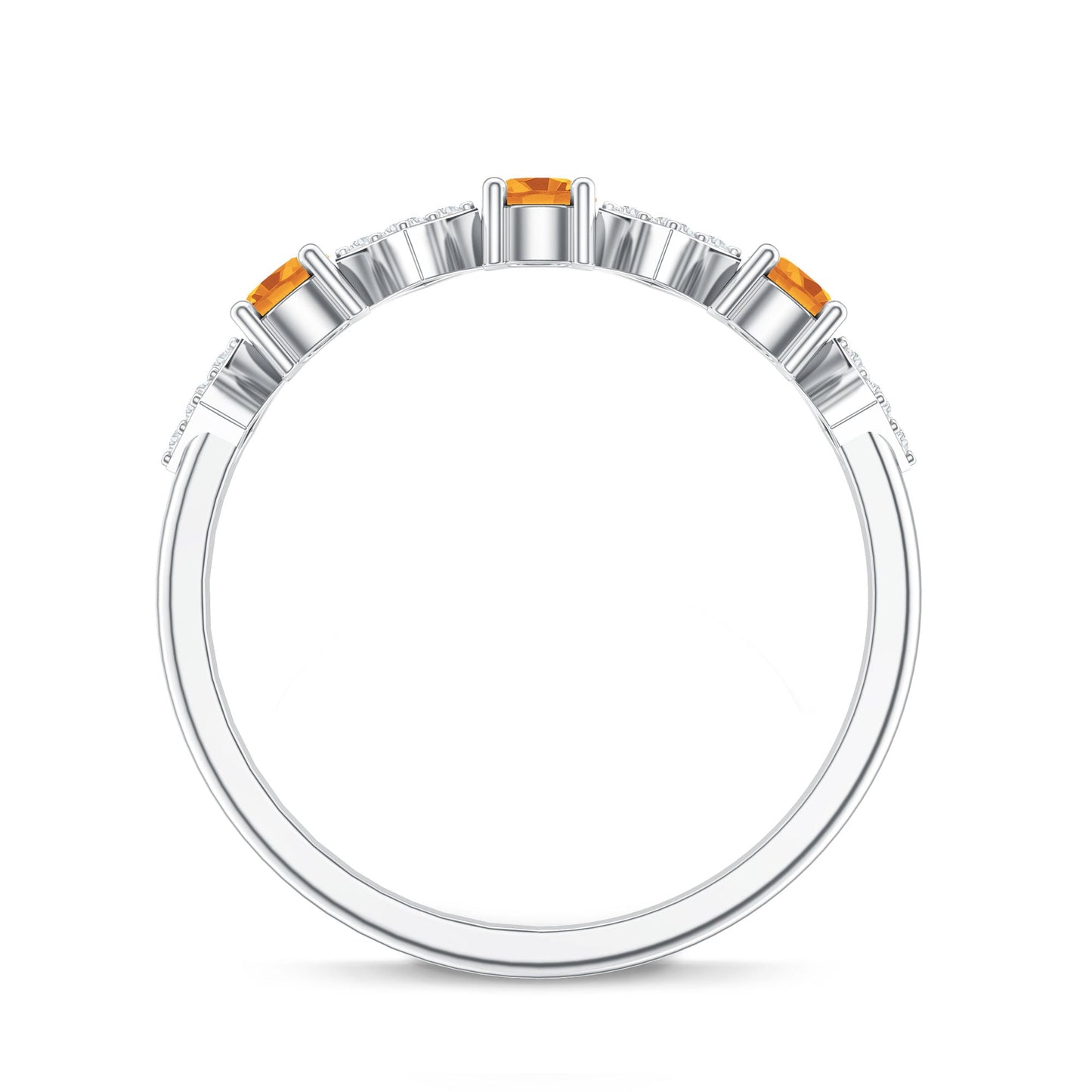 Natural Citrine and Diamond Half Eternity Band Ring