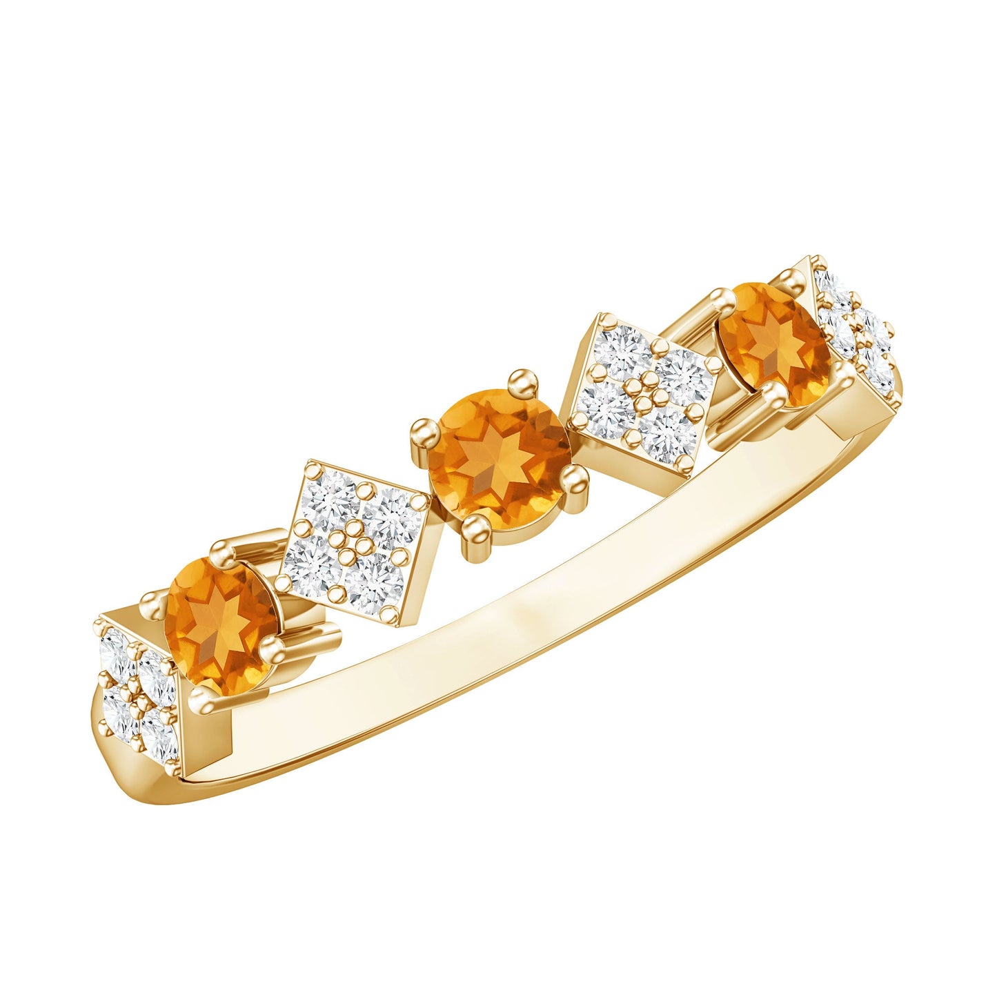 Natural Citrine and Diamond Half Eternity Band Ring