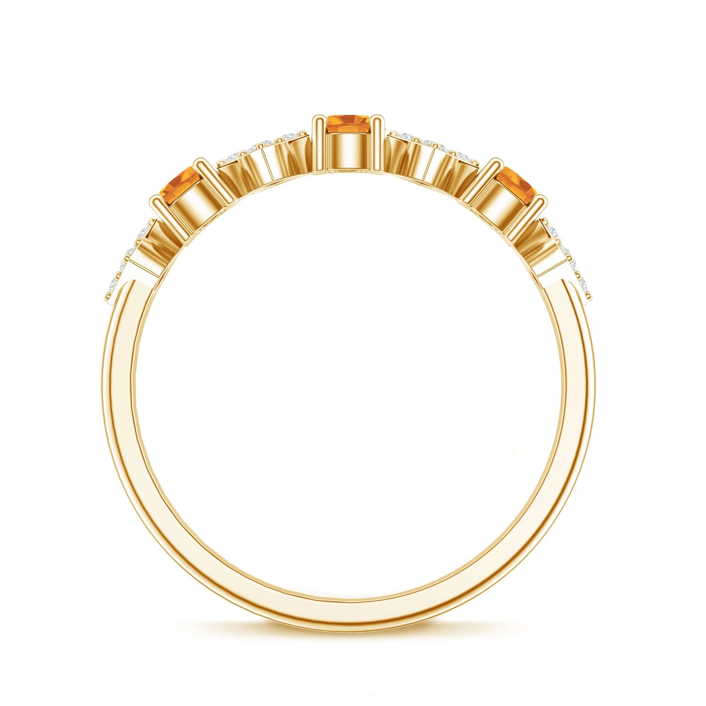 Natural Citrine and Diamond Half Eternity Band Ring