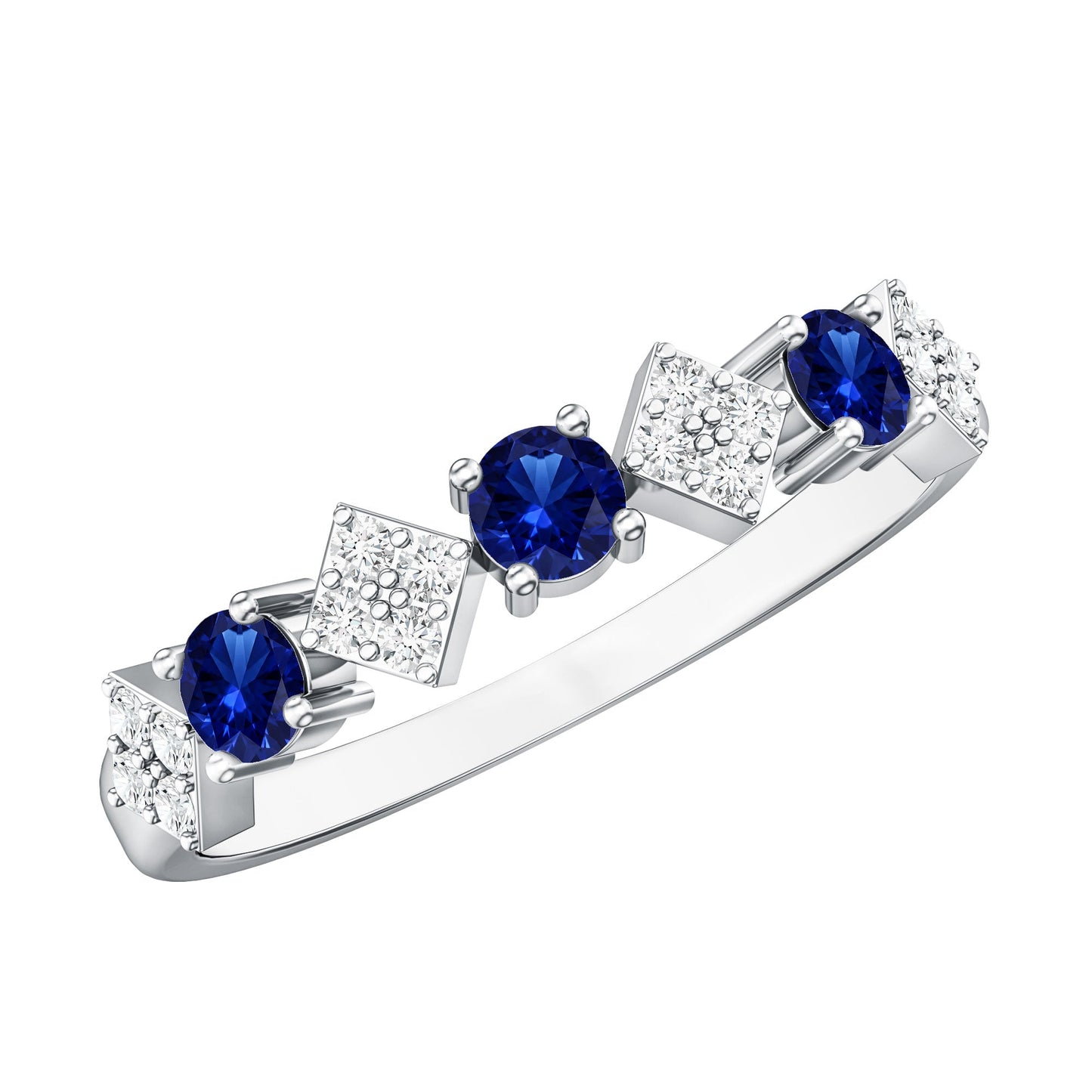 Certified Lab Grown Blue Sapphire Diamond Half Eternity Ring for Women