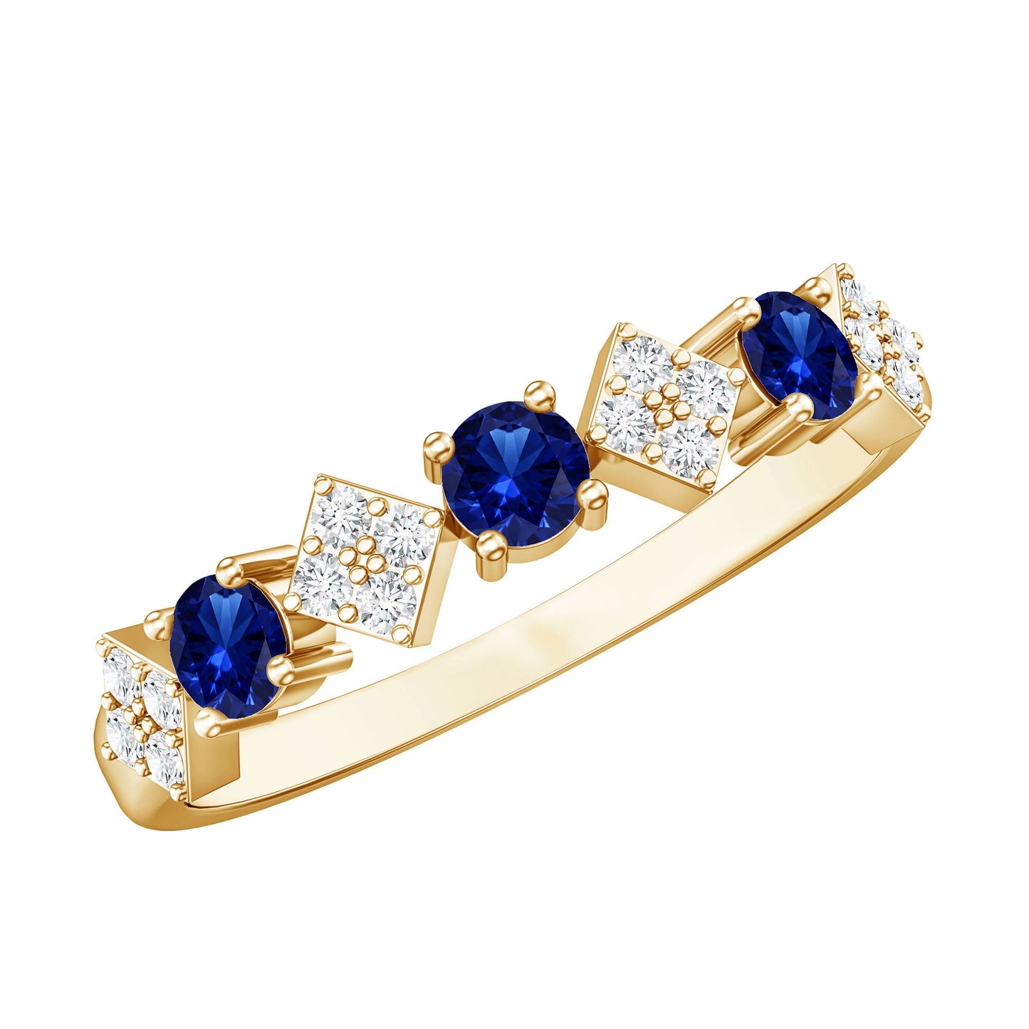 Certified Lab Grown Blue Sapphire Diamond Half Eternity Ring for Women