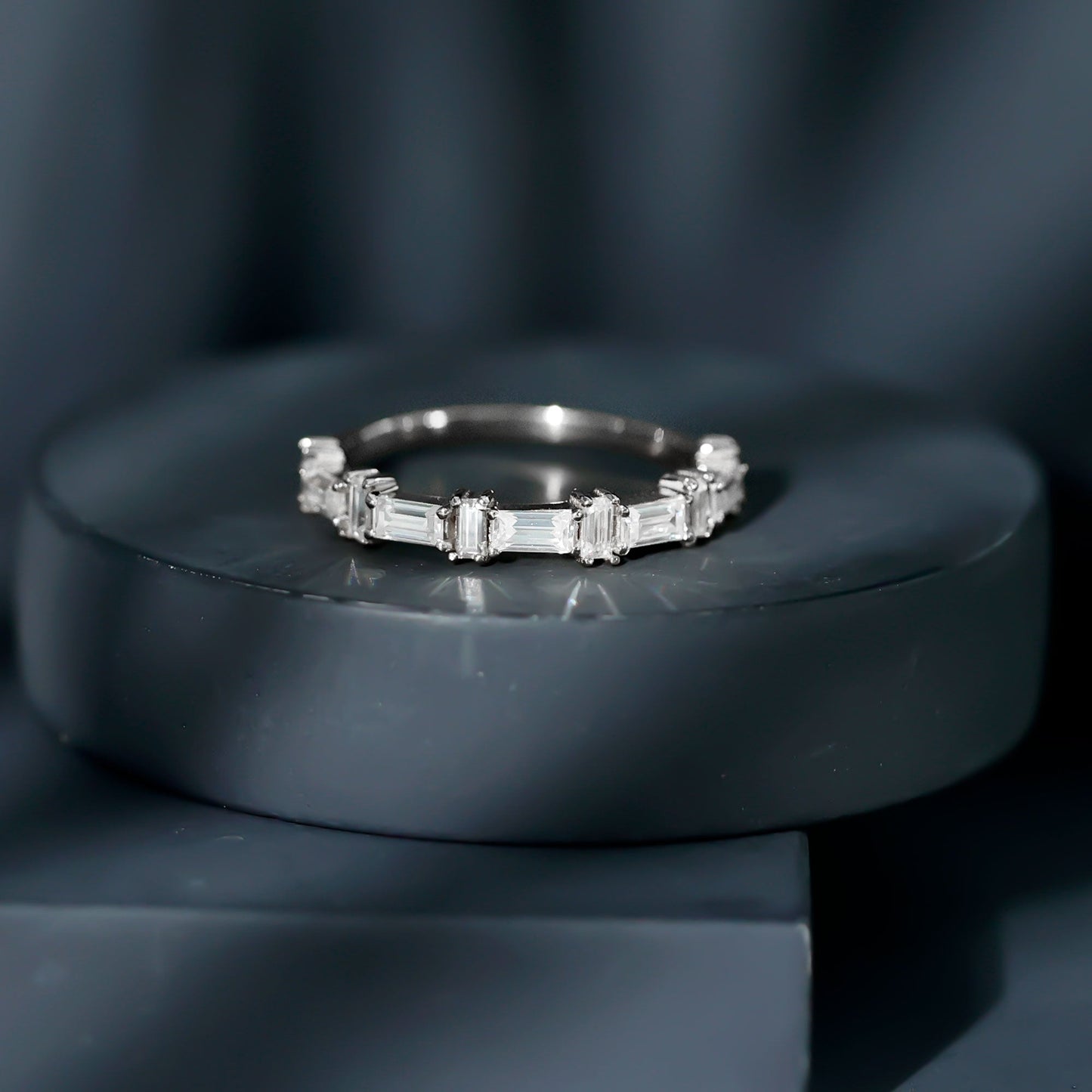 Baguette Cut Moissanite Designer Half Eternity Ring