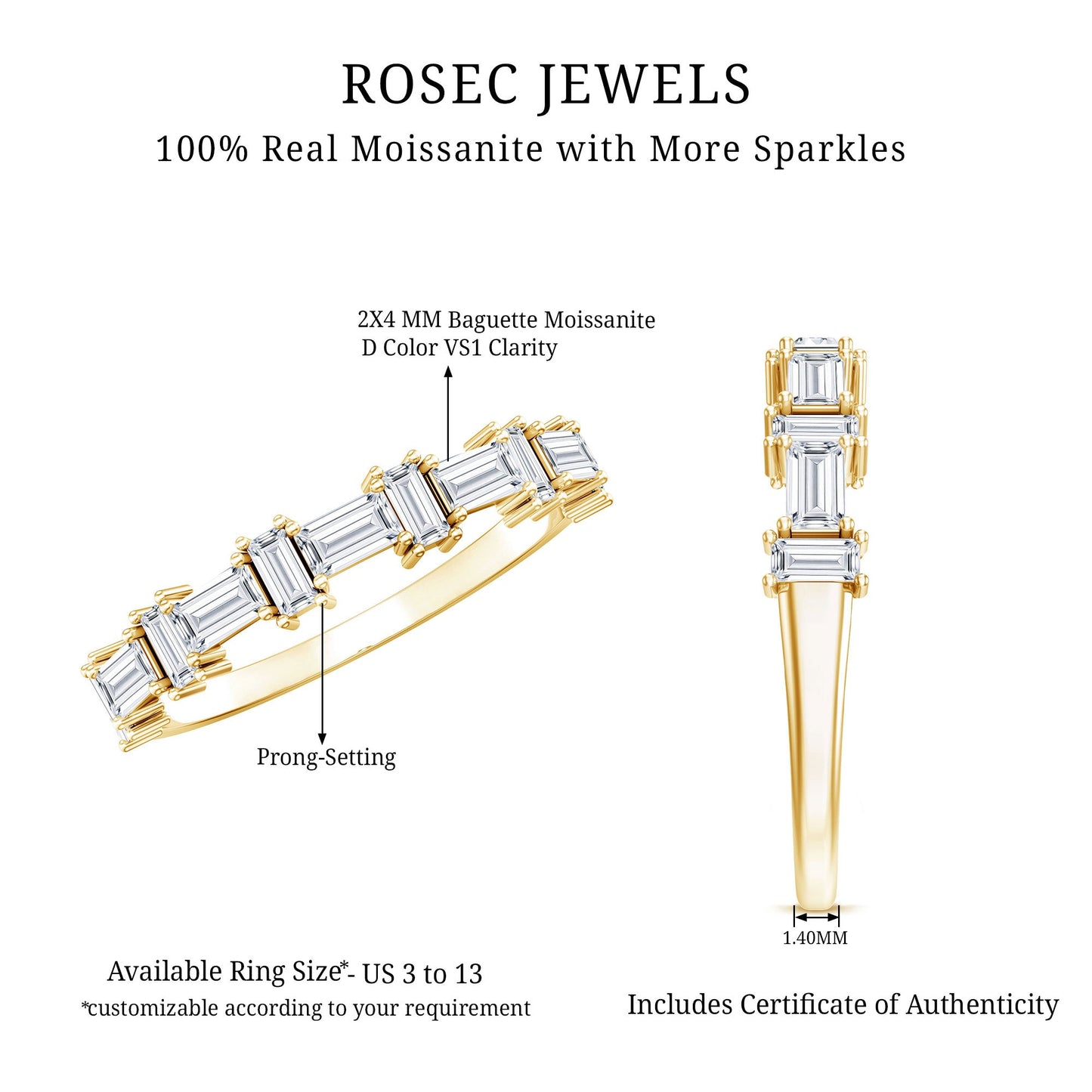 Baguette Cut Moissanite Designer Half Eternity Ring