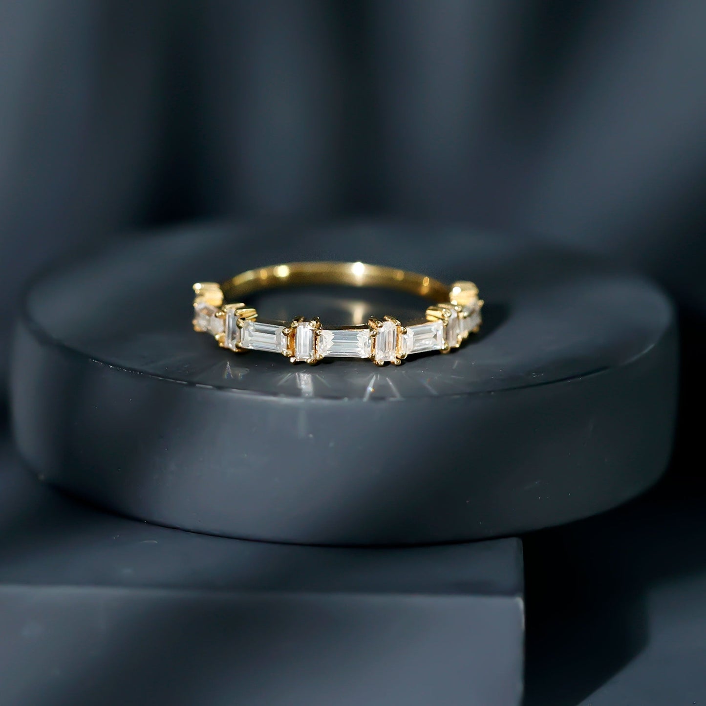 Baguette Cut Moissanite Designer Half Eternity Ring