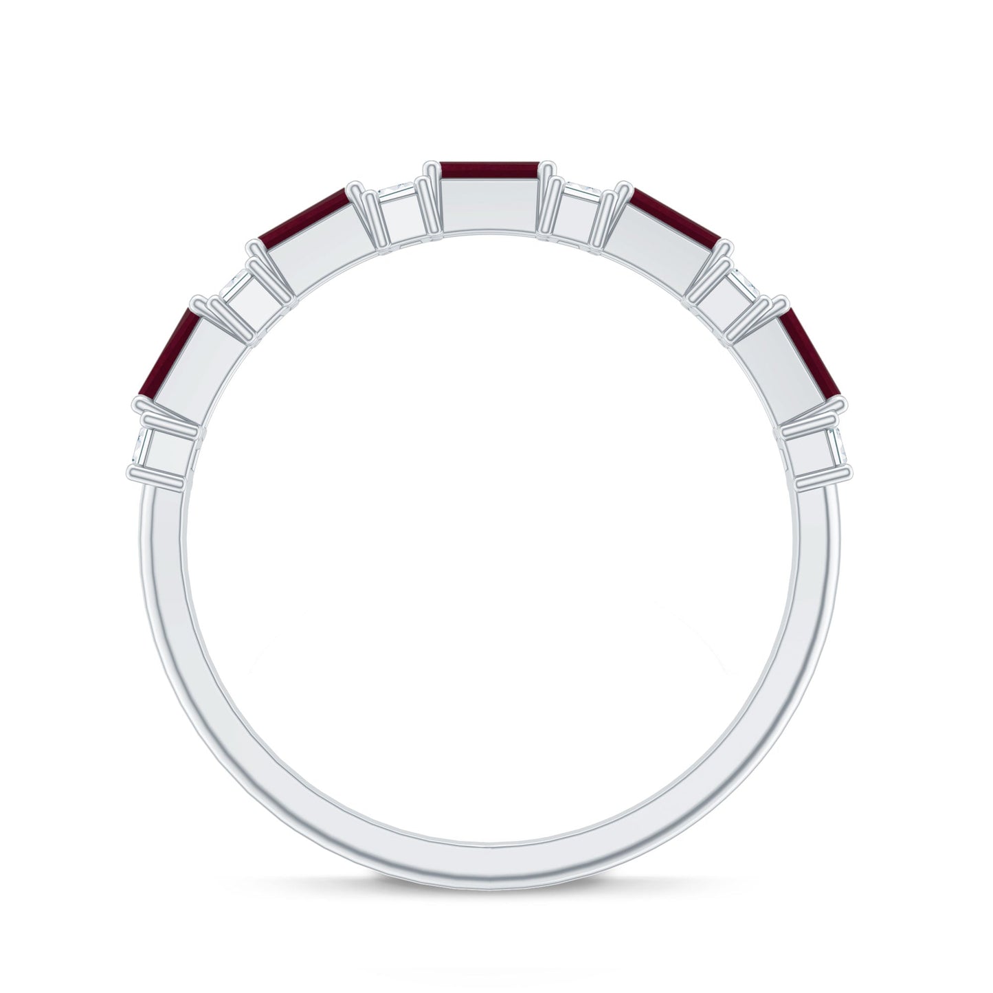 Baguette Cut Ruby Half Eternity Ring with Diamond Accent