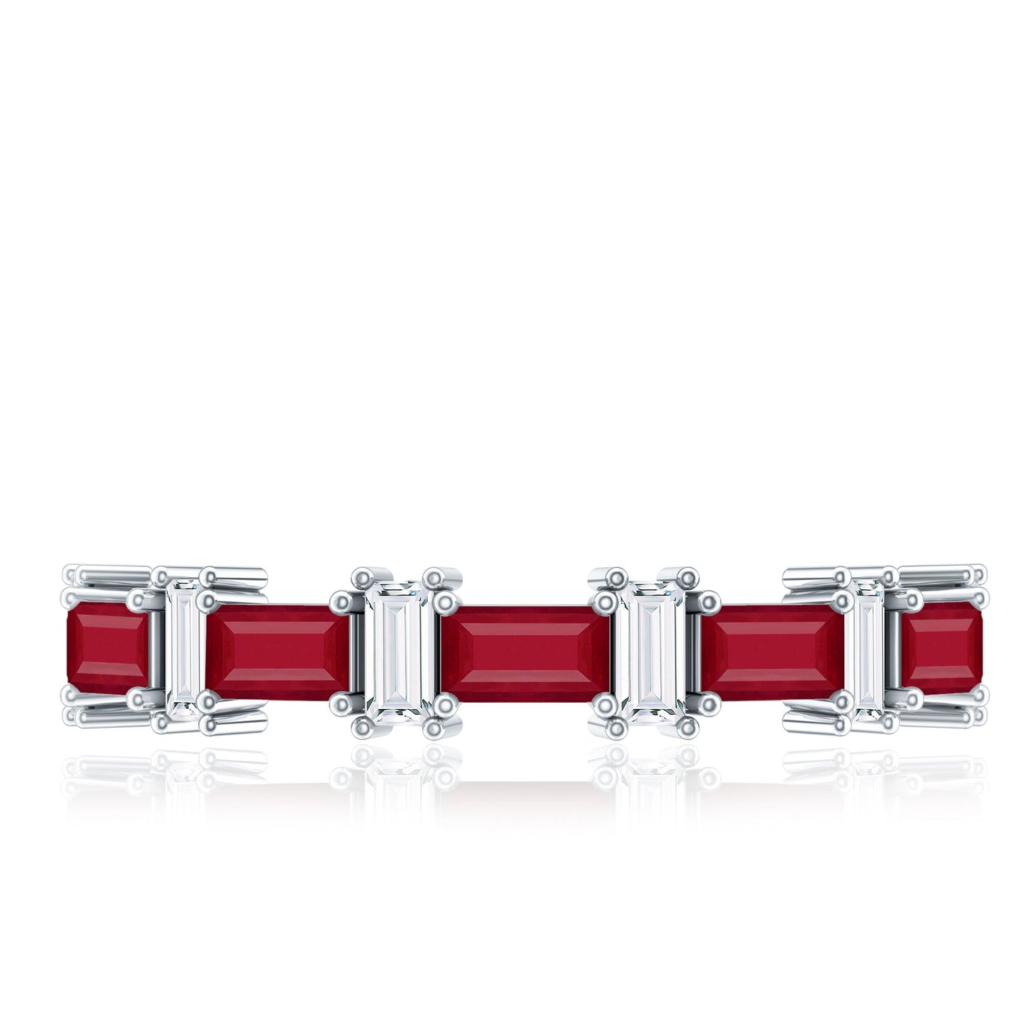 Baguette Cut Ruby Half Eternity Ring with Diamond Accent