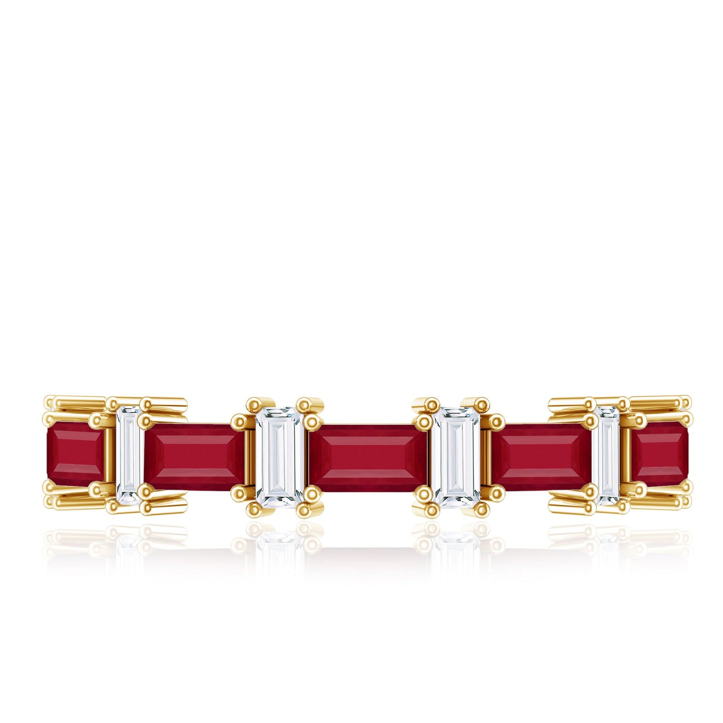 Baguette Cut Ruby Half Eternity Ring with Diamond Accent