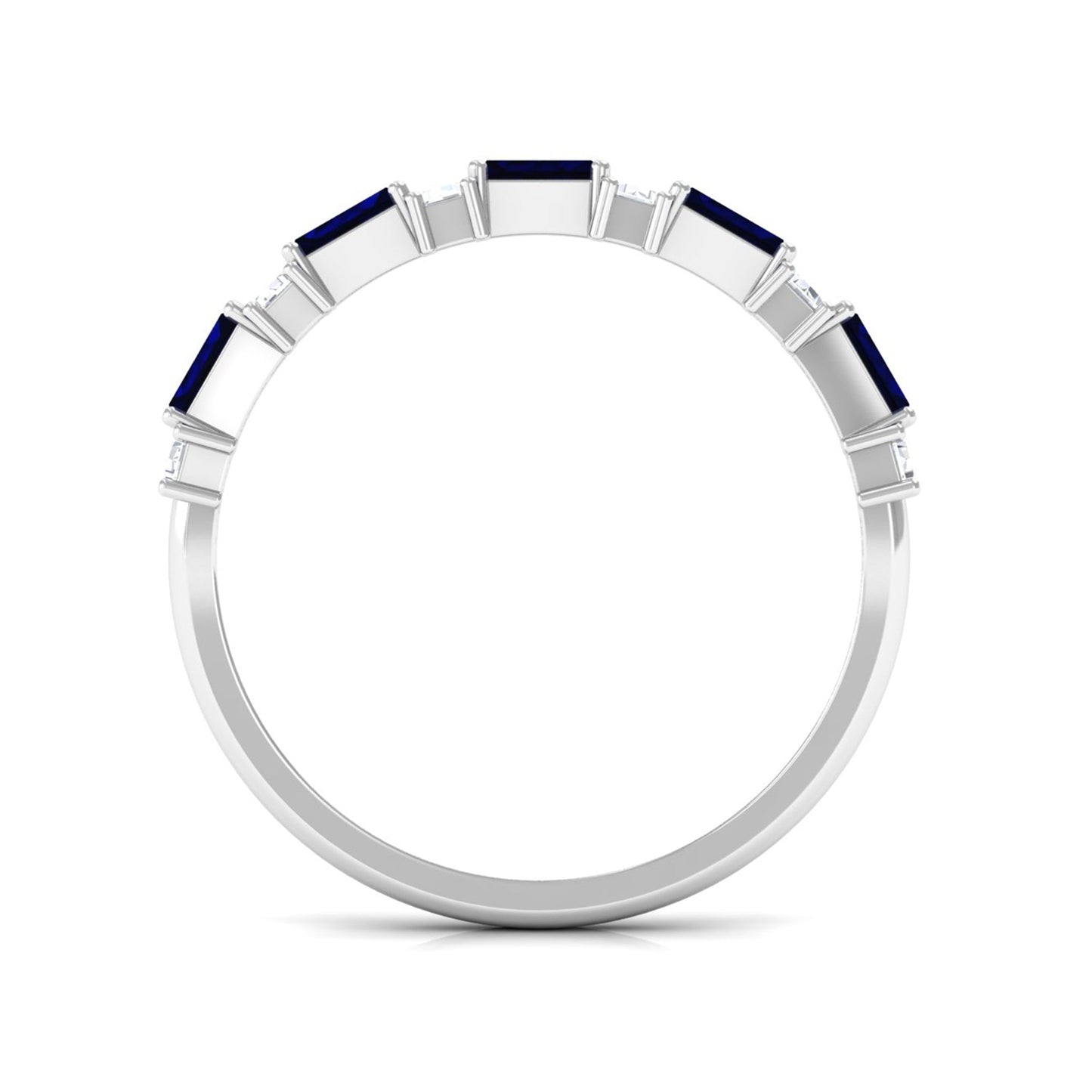 Certified Baguette Cut Lab Created Blue Sapphire and Diamond Half Eternity Band