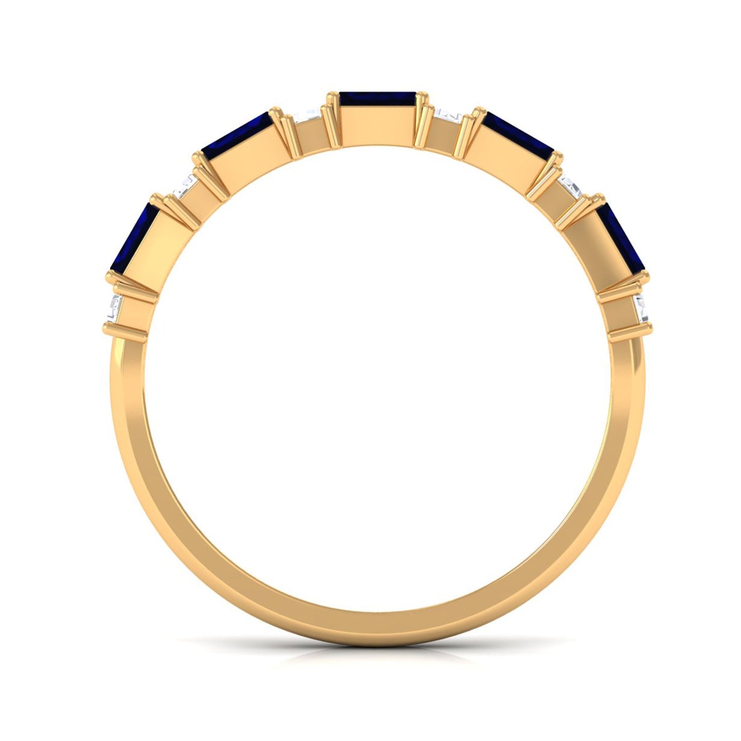 Certified Baguette Cut Lab Created Blue Sapphire and Diamond Half Eternity Band