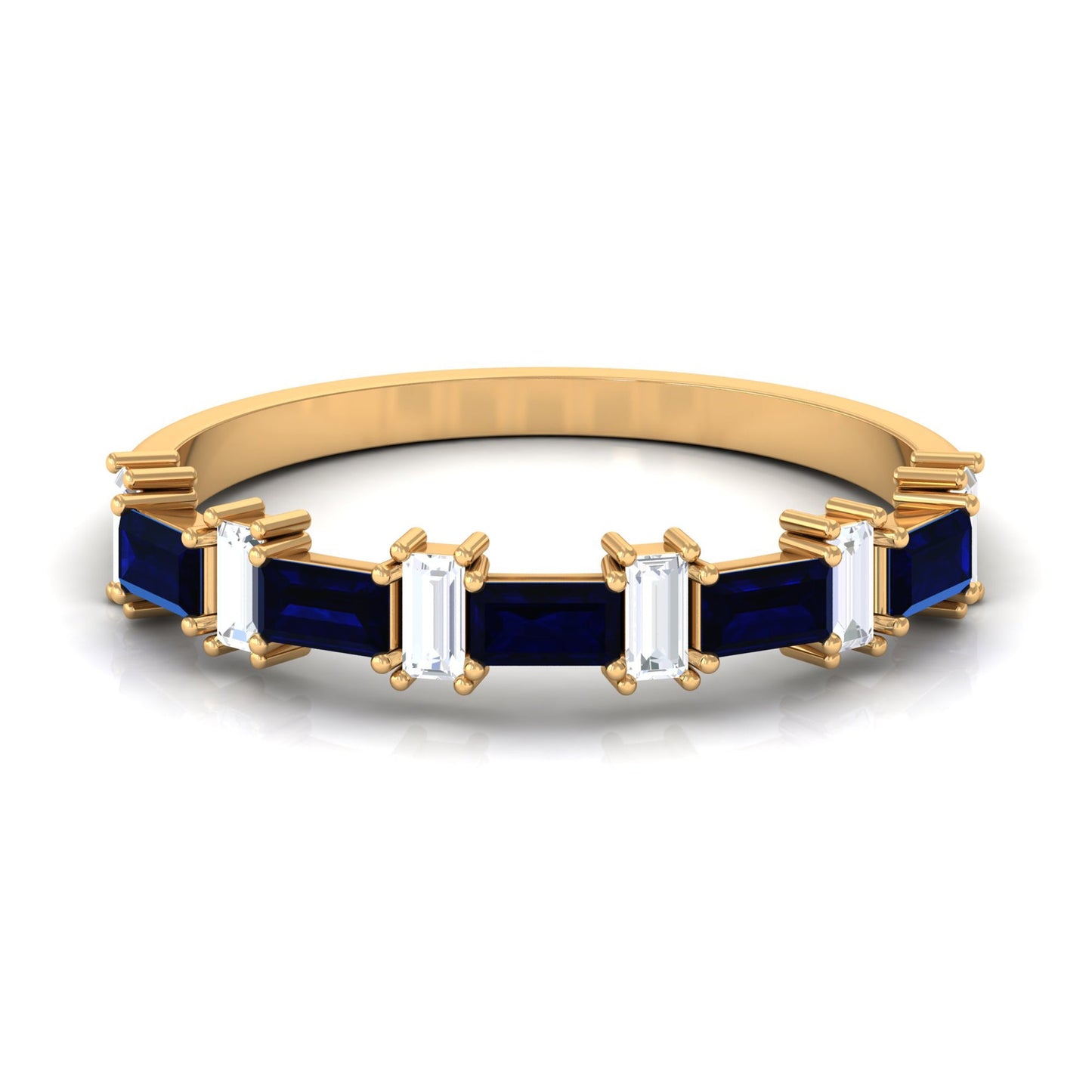 Certified Baguette Cut Lab Created Blue Sapphire and Diamond Half Eternity Band