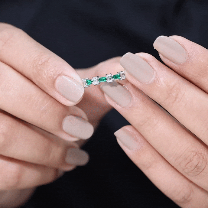 Certified Baguette Lab Grown Emerald Diamond Half Eternity Ring