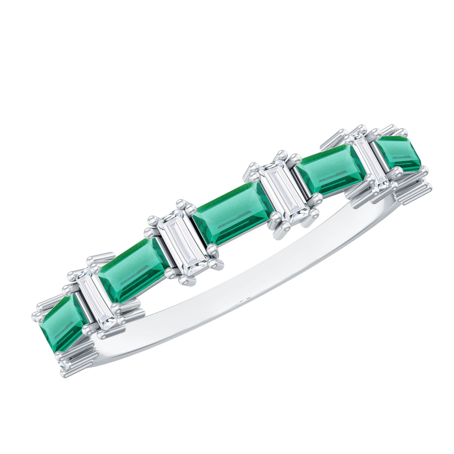 Certified Baguette Lab Grown Emerald Diamond Half Eternity Ring