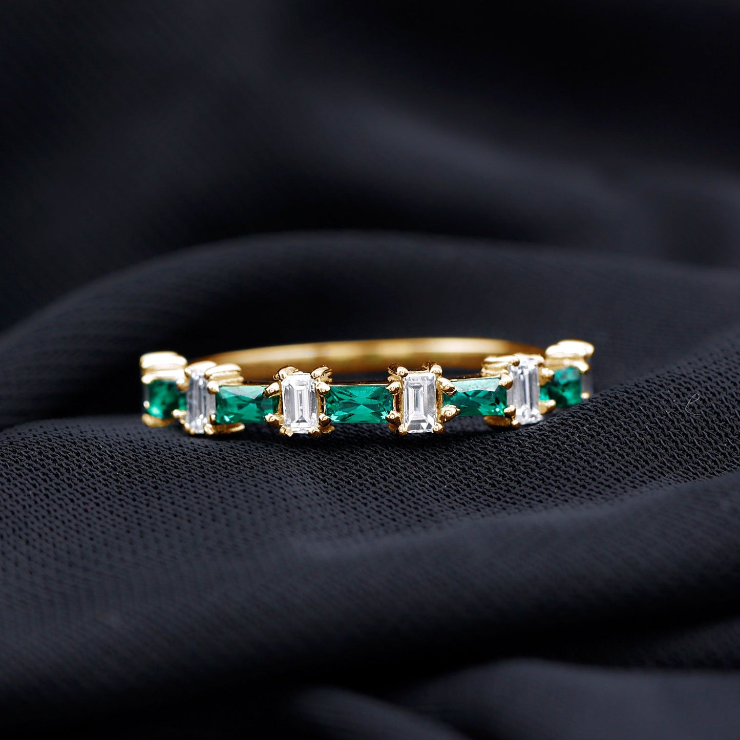 Certified Baguette Lab Grown Emerald Diamond Half Eternity Ring