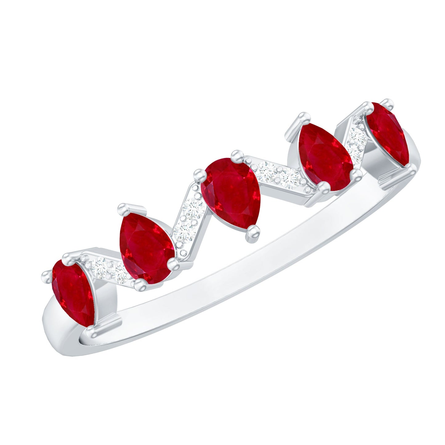 Natural Pear Shape Ruby Half Eternity Ring with Diamond for Women