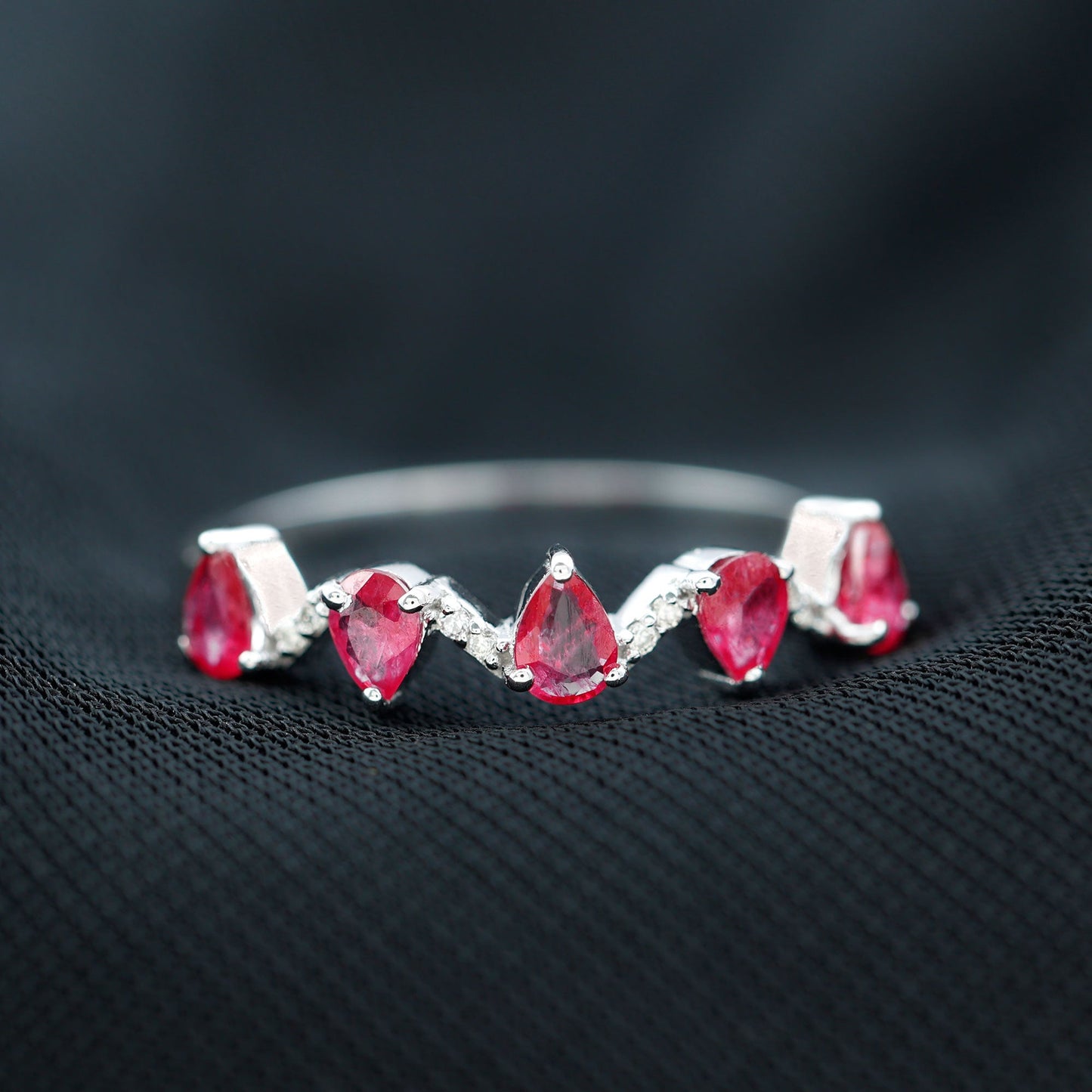 Natural Pear Shape Ruby Half Eternity Ring with Diamond for Women