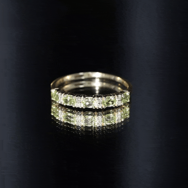 Natural Oval Peridot Diamond Half Eternity Ring in East West Style