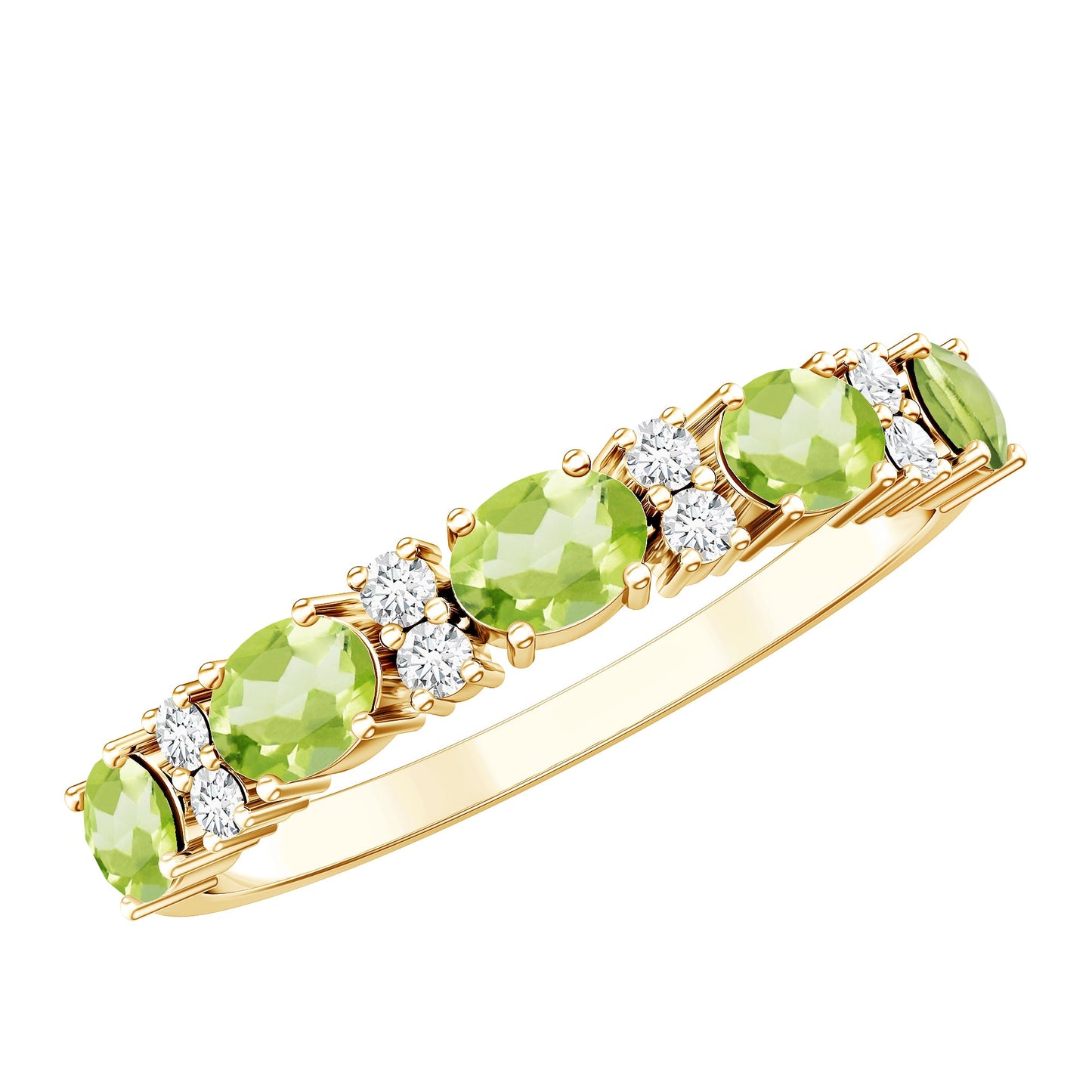 Natural Oval Peridot Diamond Half Eternity Ring in East West Style