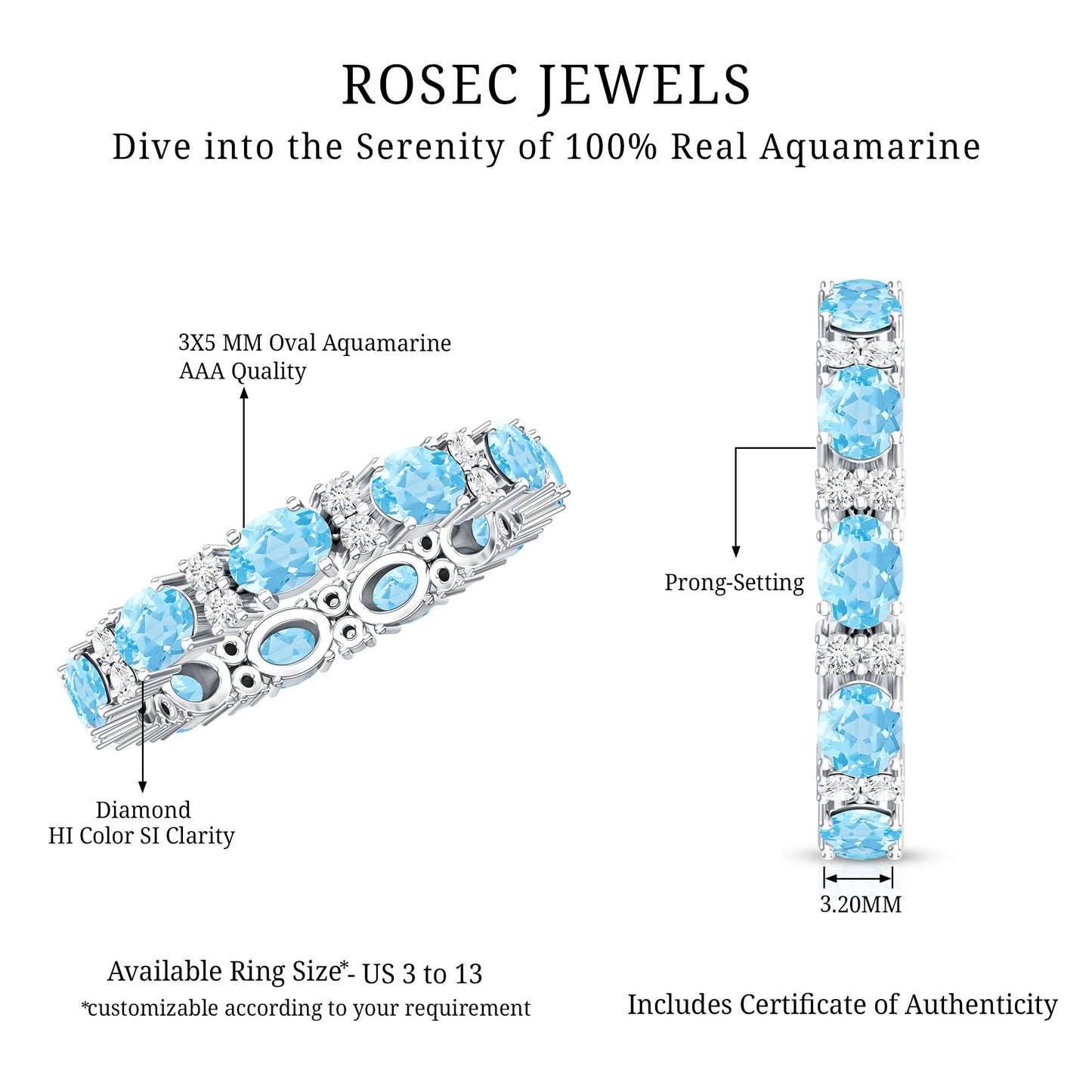 Natural Aquamarine Diamond Eternity Wedding Band in East West Style