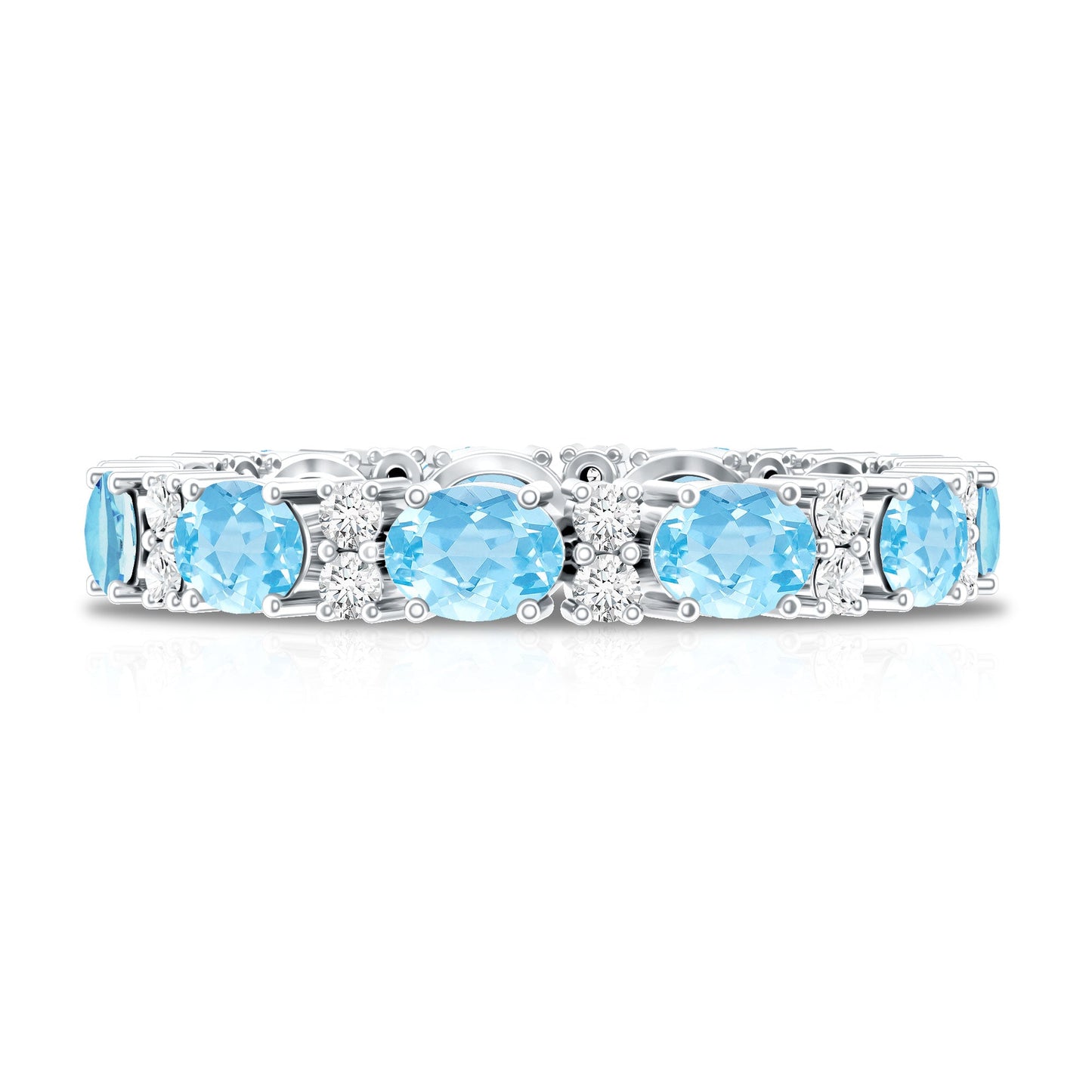 Natural Aquamarine Diamond Eternity Wedding Band in East West Style