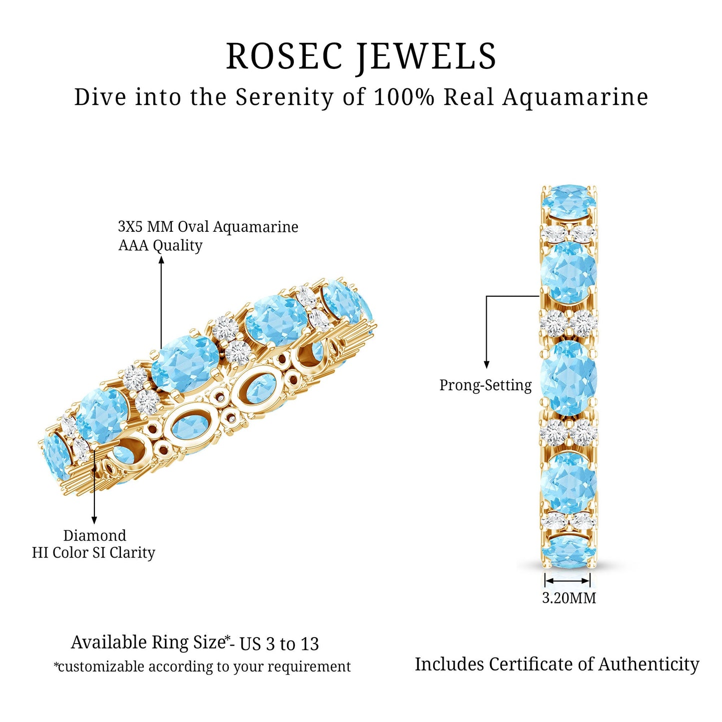 Natural Aquamarine Diamond Eternity Wedding Band in East West Style