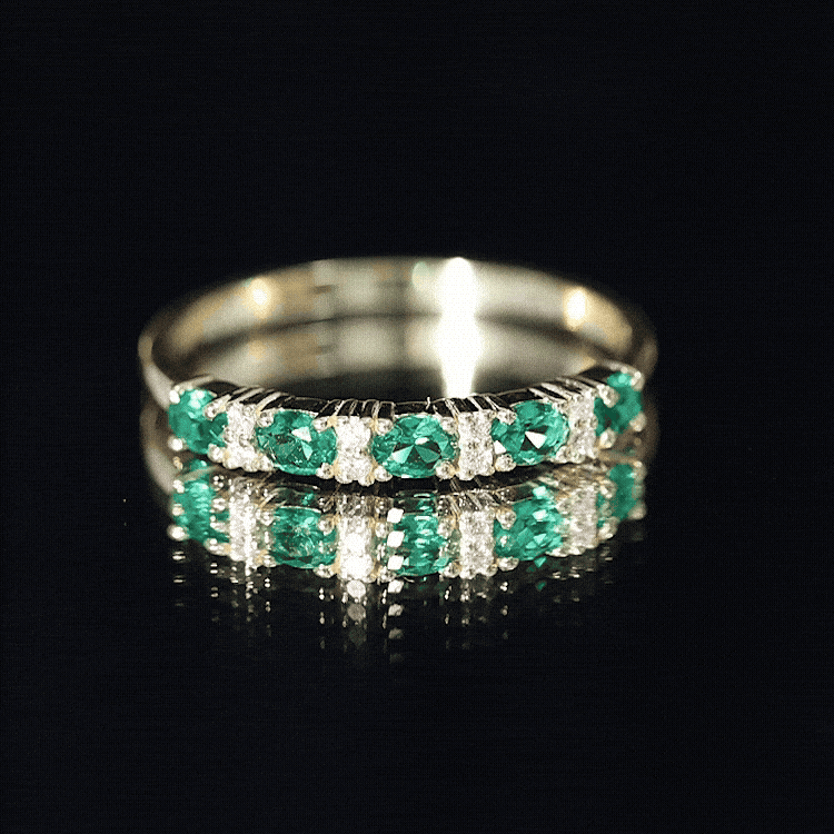 Certified Oval Lab Grown Emerald Half Eternity Ring with Diamond