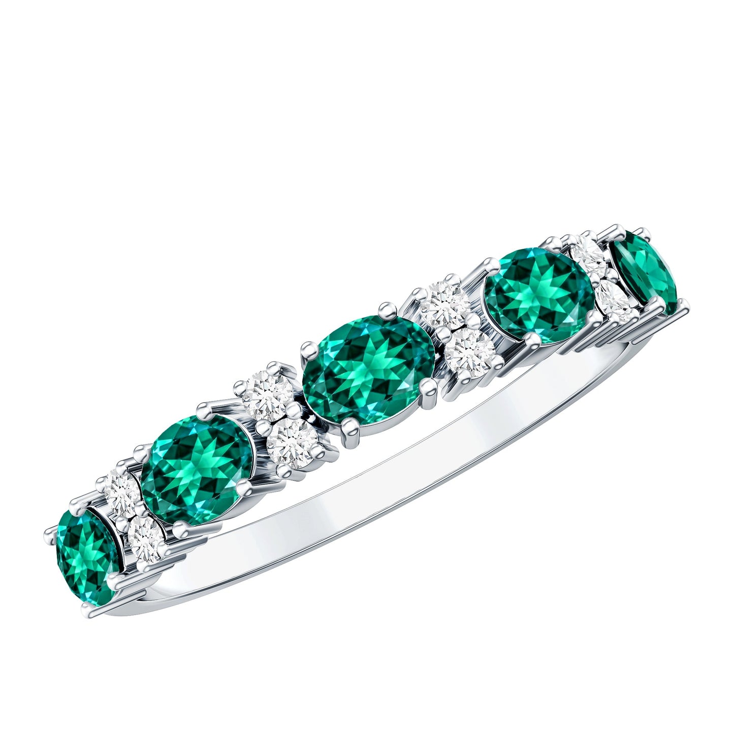 Certified Oval Lab Grown Emerald Half Eternity Ring with Diamond