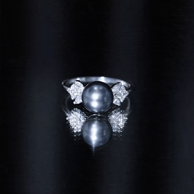 Nature Inspired Tahitian Pearl Engagement Ring with Diamond
