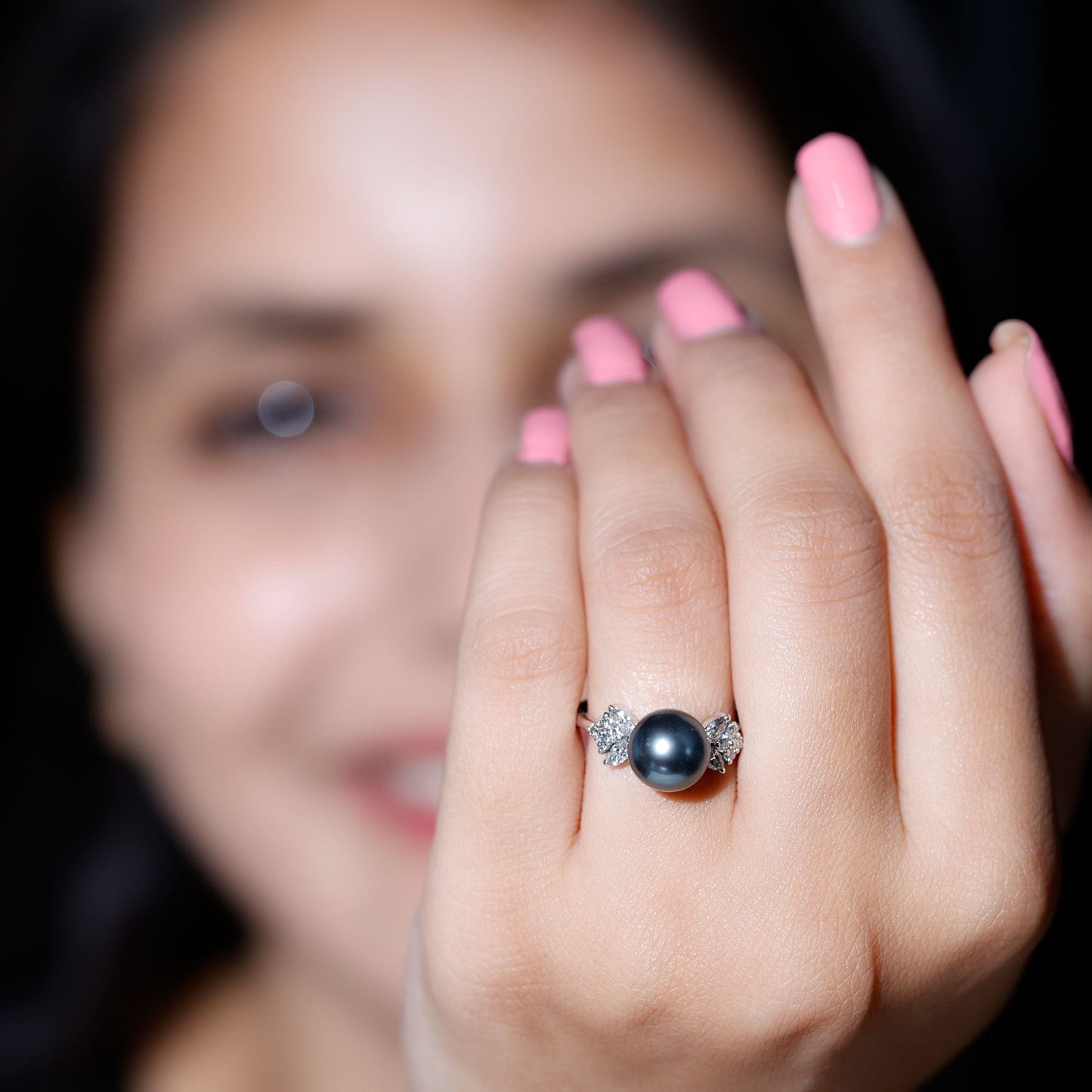 Nature Inspired Tahitian Pearl Engagement Ring with Diamond