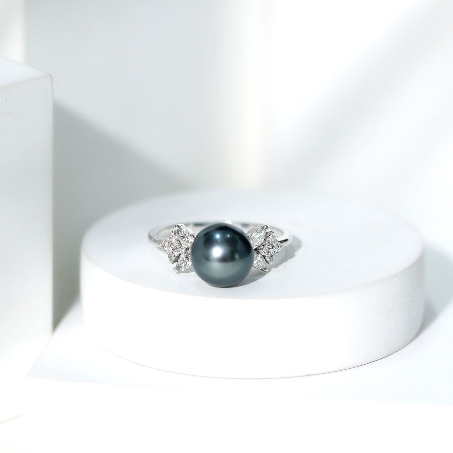 Nature Inspired Tahitian Pearl Engagement Ring with Diamond