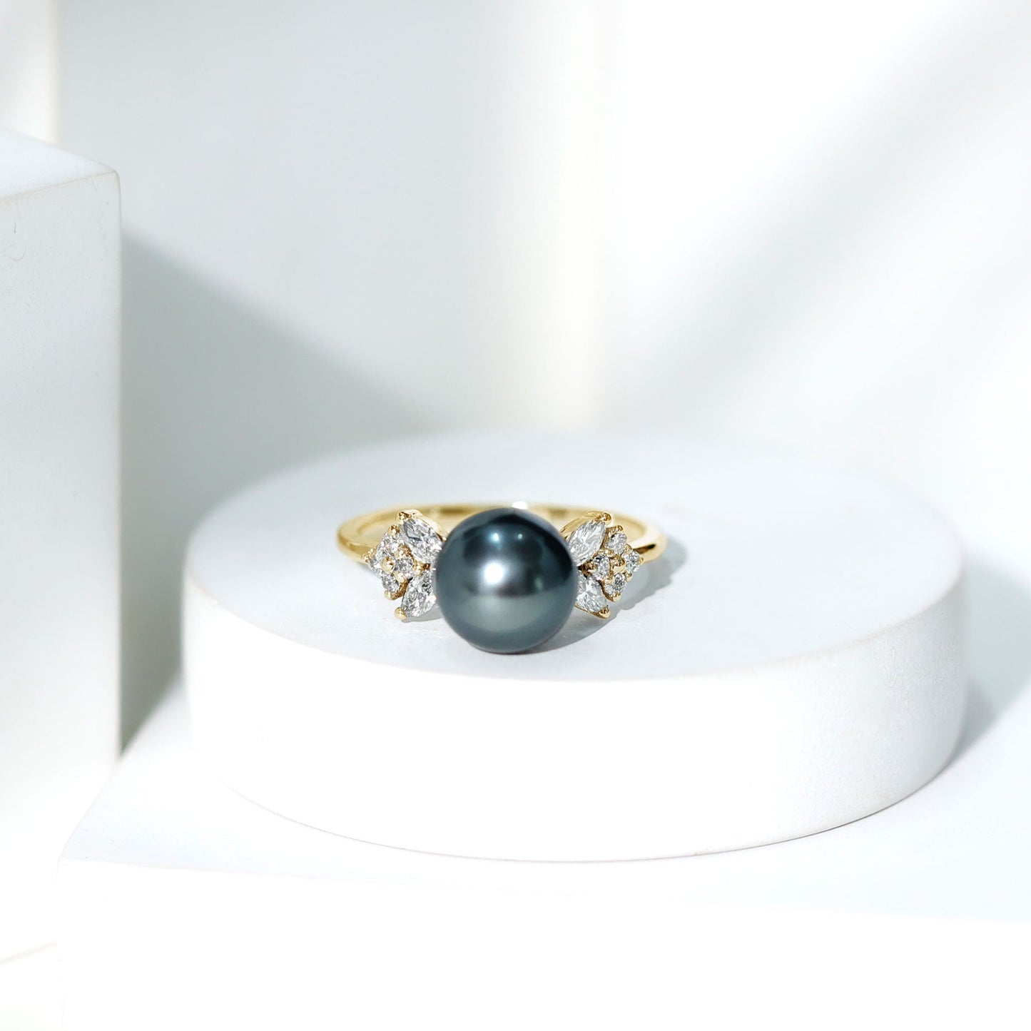 Nature Inspired Tahitian Pearl Engagement Ring with Diamond