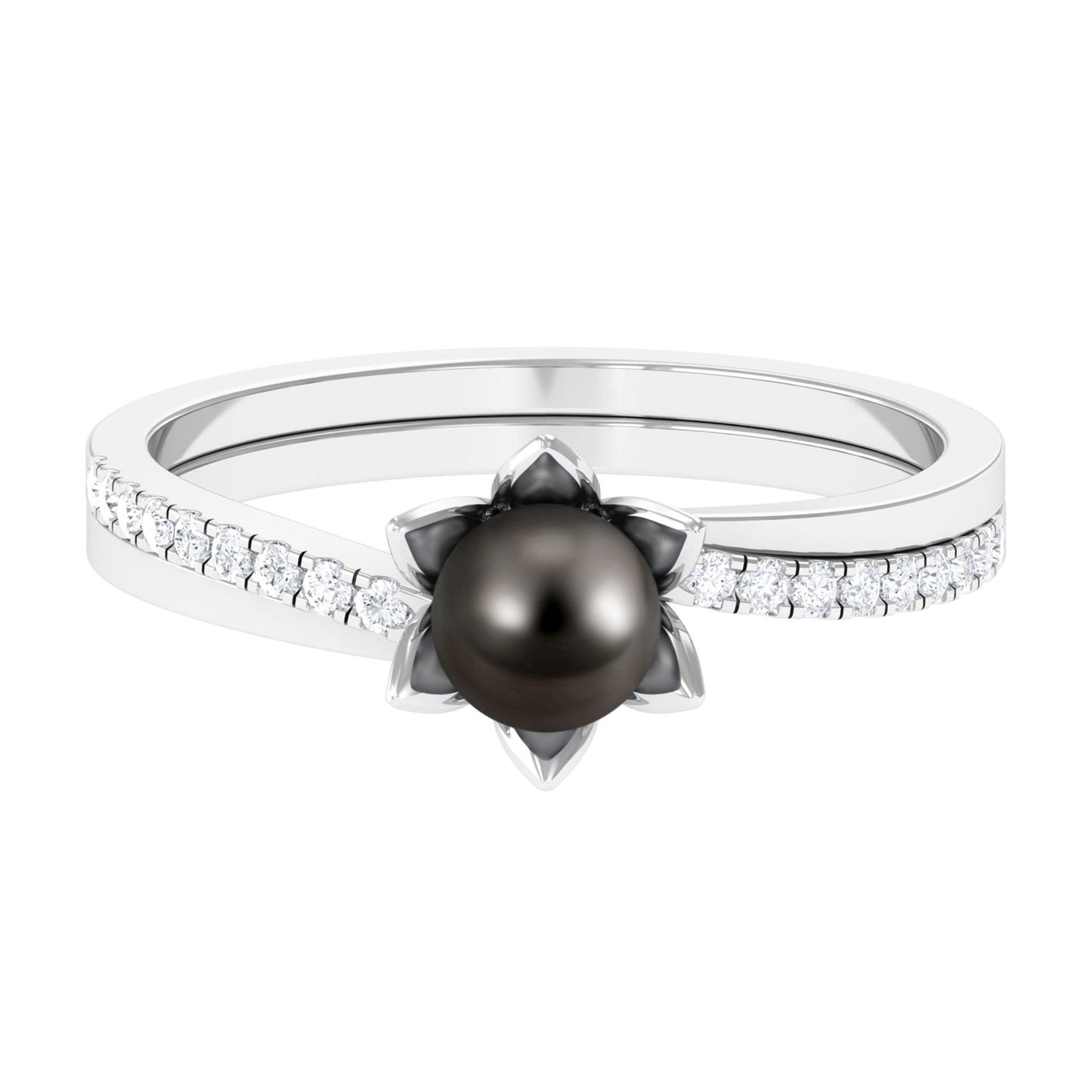 Tahitian Pearl and Diamond Flower Bypass Ring
