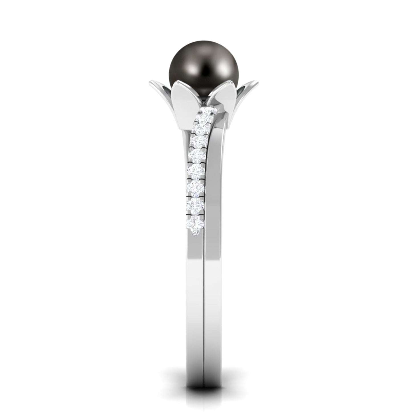 Tahitian Pearl and Diamond Flower Bypass Ring