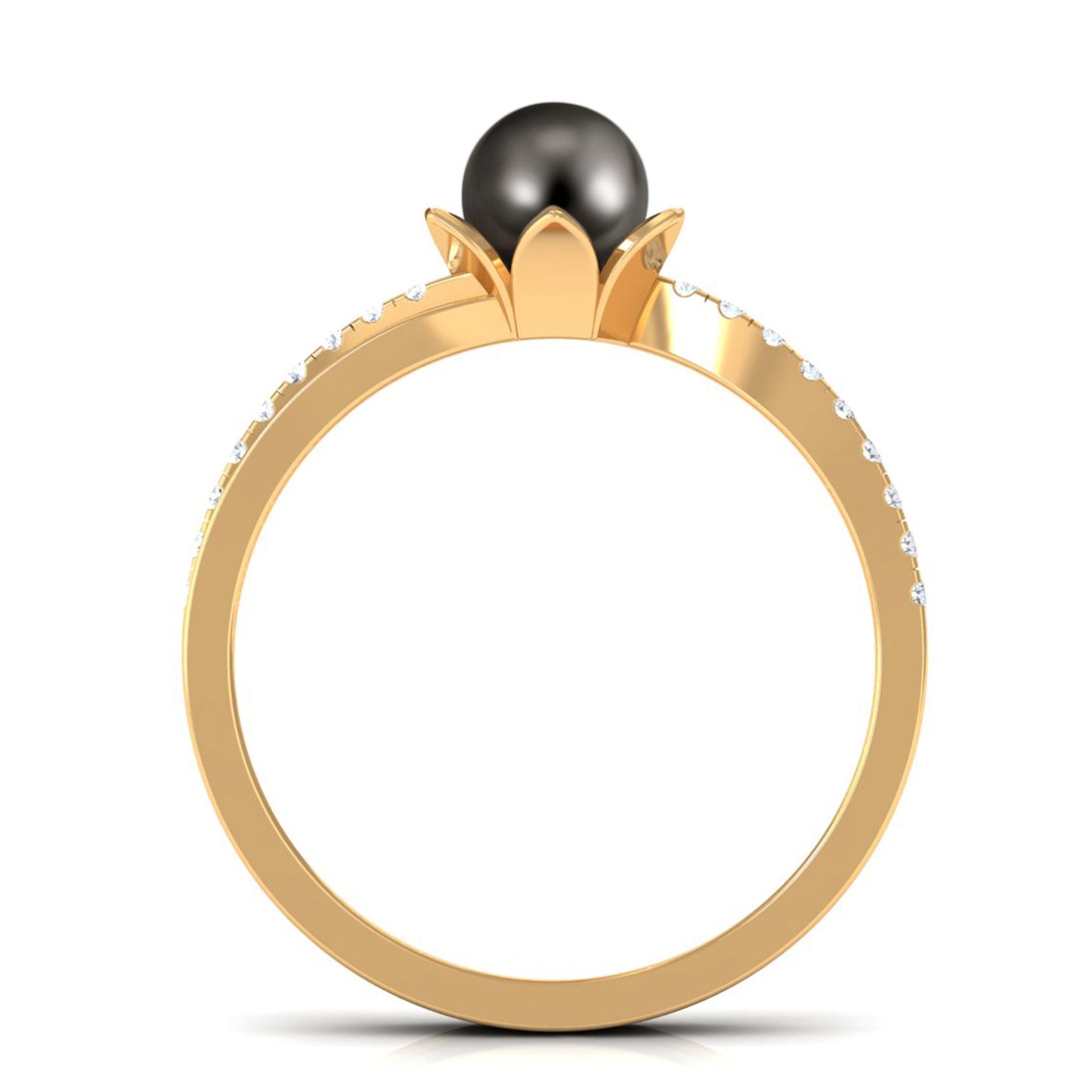 Tahitian Pearl and Diamond Flower Bypass Ring
