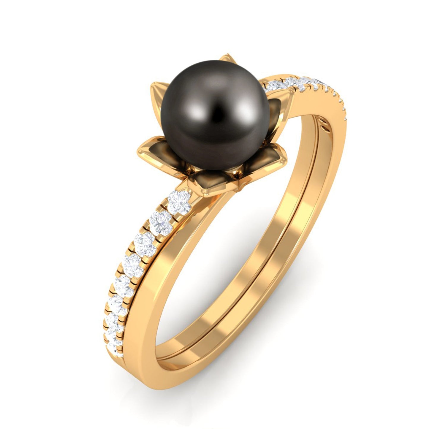 Tahitian Pearl and Diamond Flower Bypass Ring