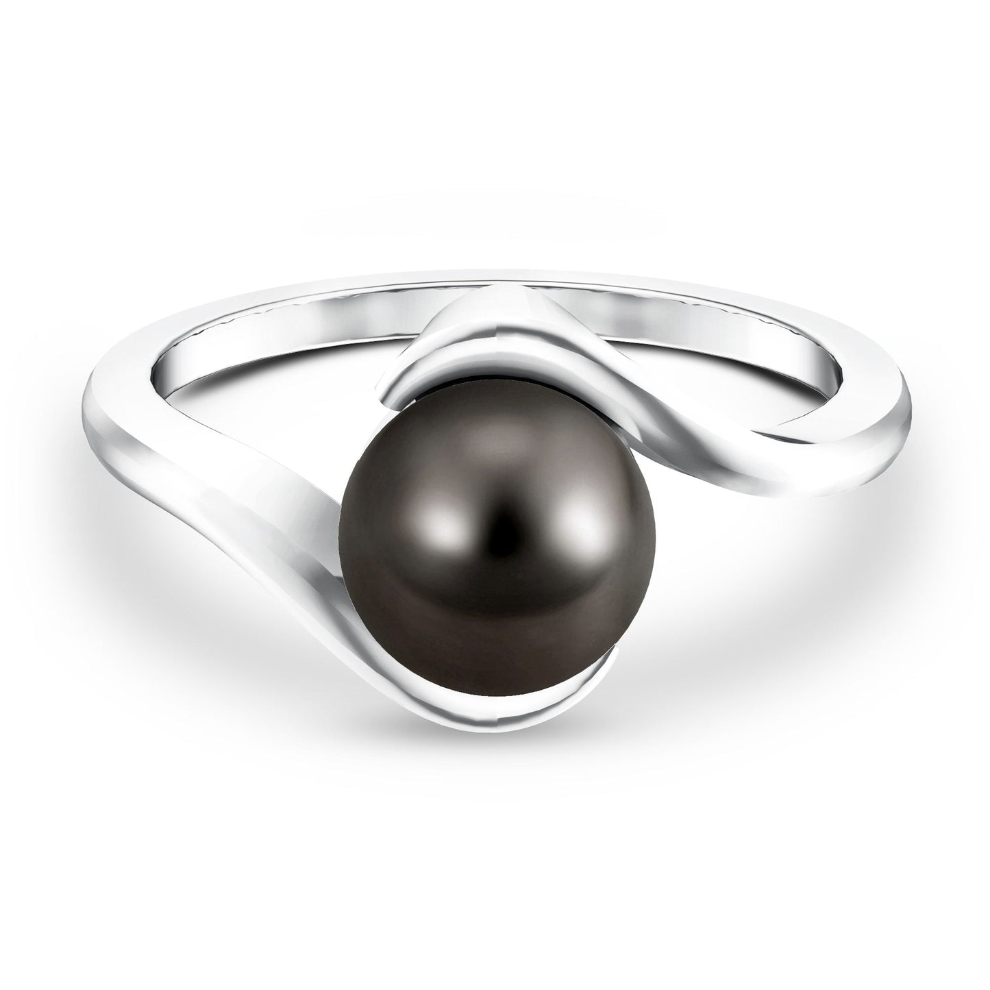 7.5 Carat Certified Tahitian Black Pearl Solitaire Bypass Ring