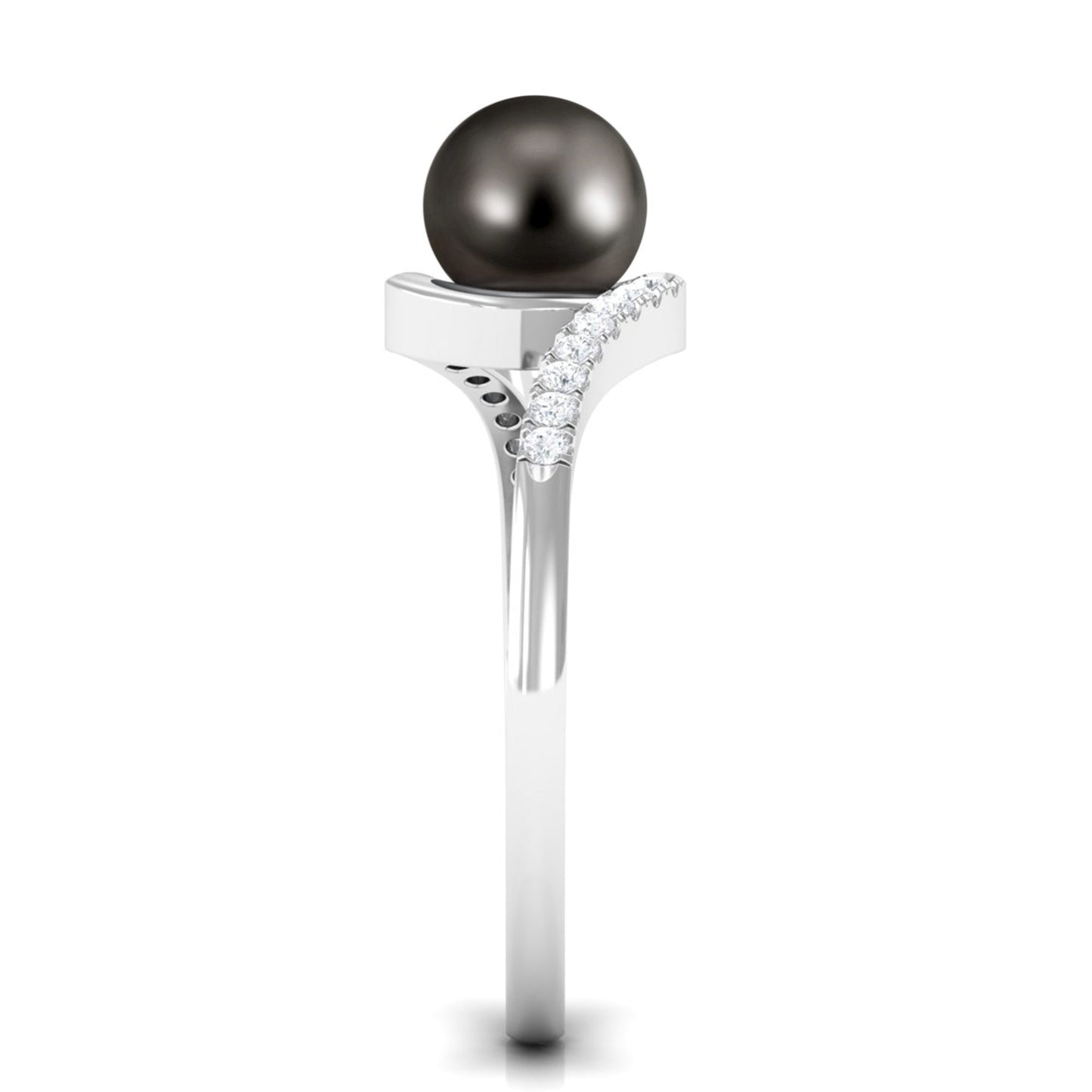 Solitaire Tahitian Pearl Bypass Engagement Ring with Diamond