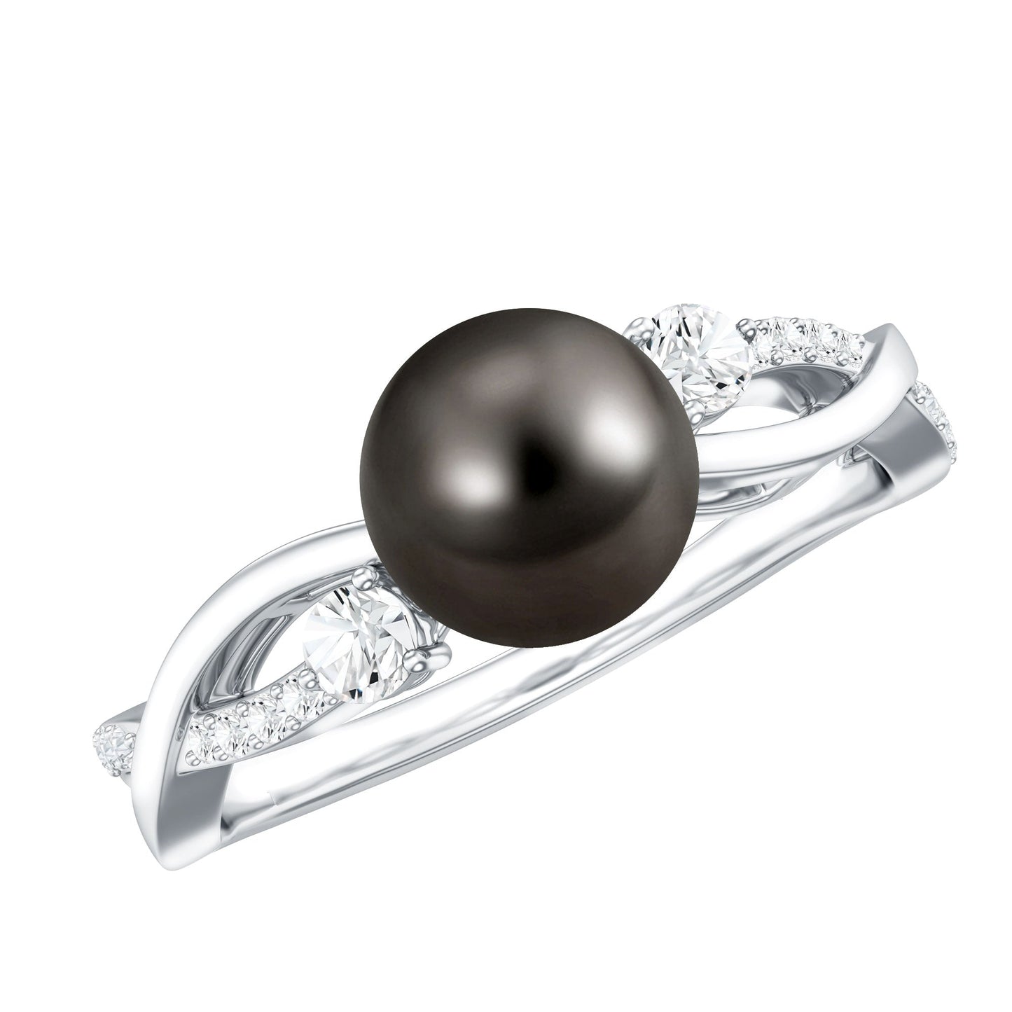 Tahitian Pearl and Diamond Crossover Engagement Ring