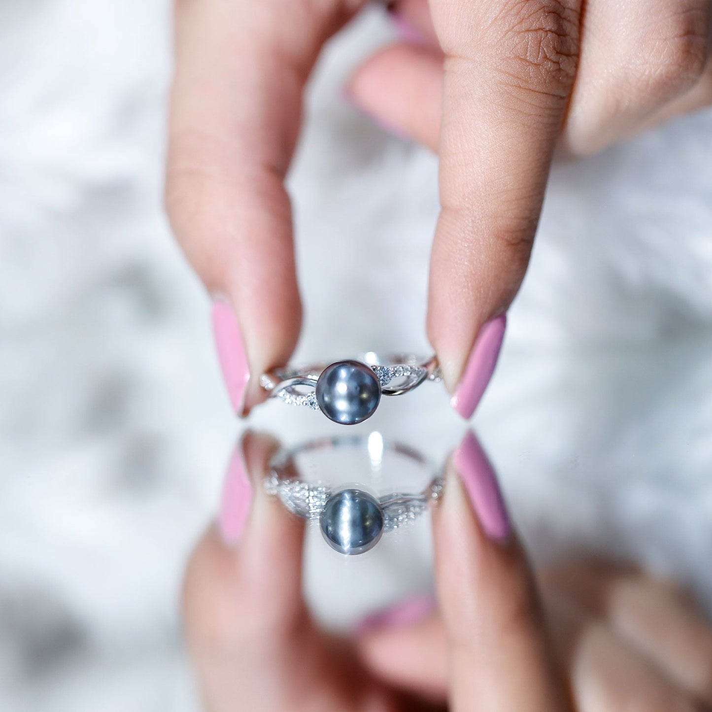 Tahitian Pearl and Diamond Crossover Engagement Ring