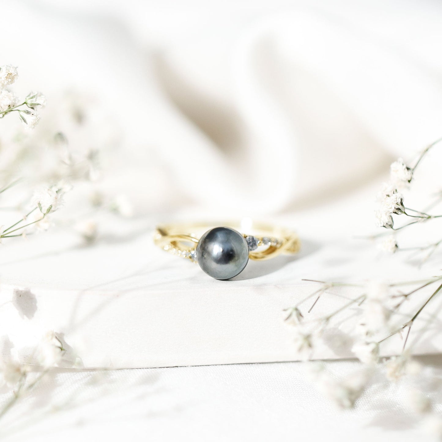 Tahitian Pearl and Diamond Crossover Engagement Ring