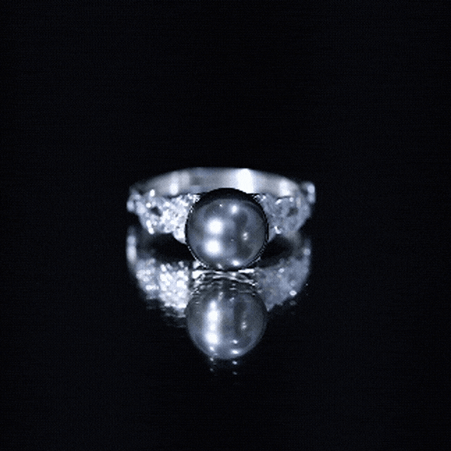 7.5 Carat Genuine Tahitian Black Pearl Flower Engagement Ring with Diamond