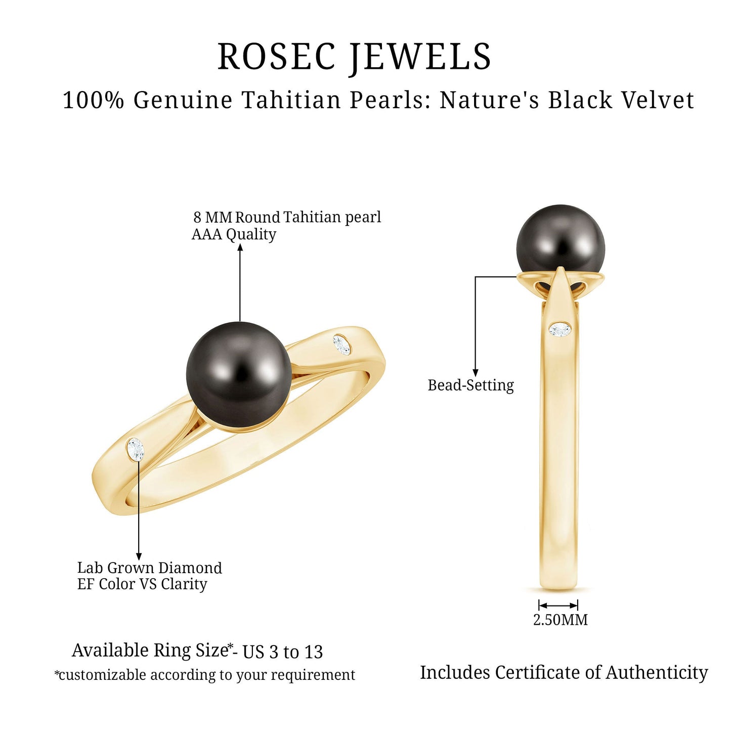 Solitaire Black Tahitian Pearl Engagement Ring with Certificate