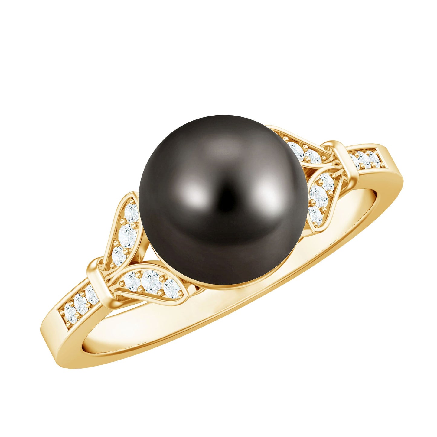 Tahitian Pearl and Diamond Engagement Ring with Split Shank