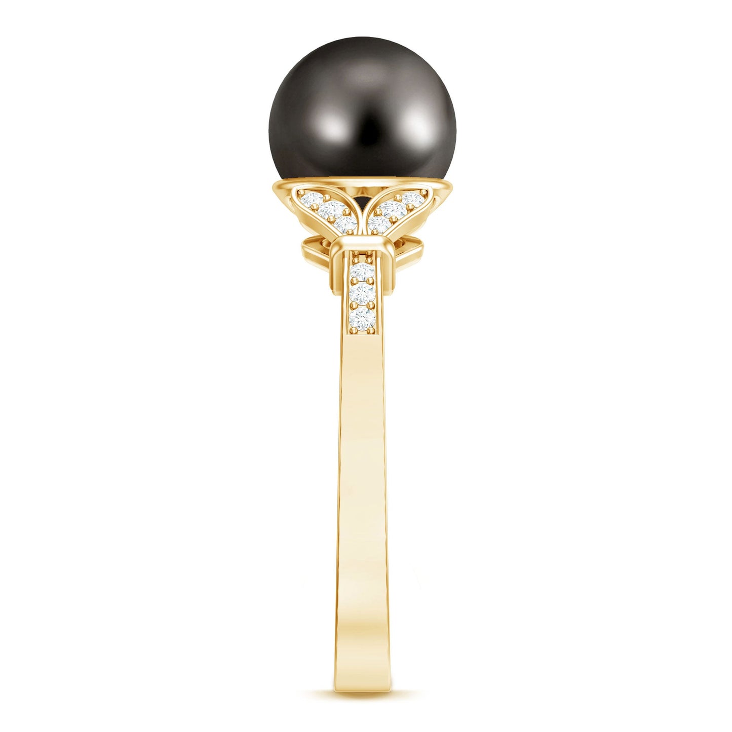 Tahitian Pearl and Diamond Engagement Ring with Split Shank
